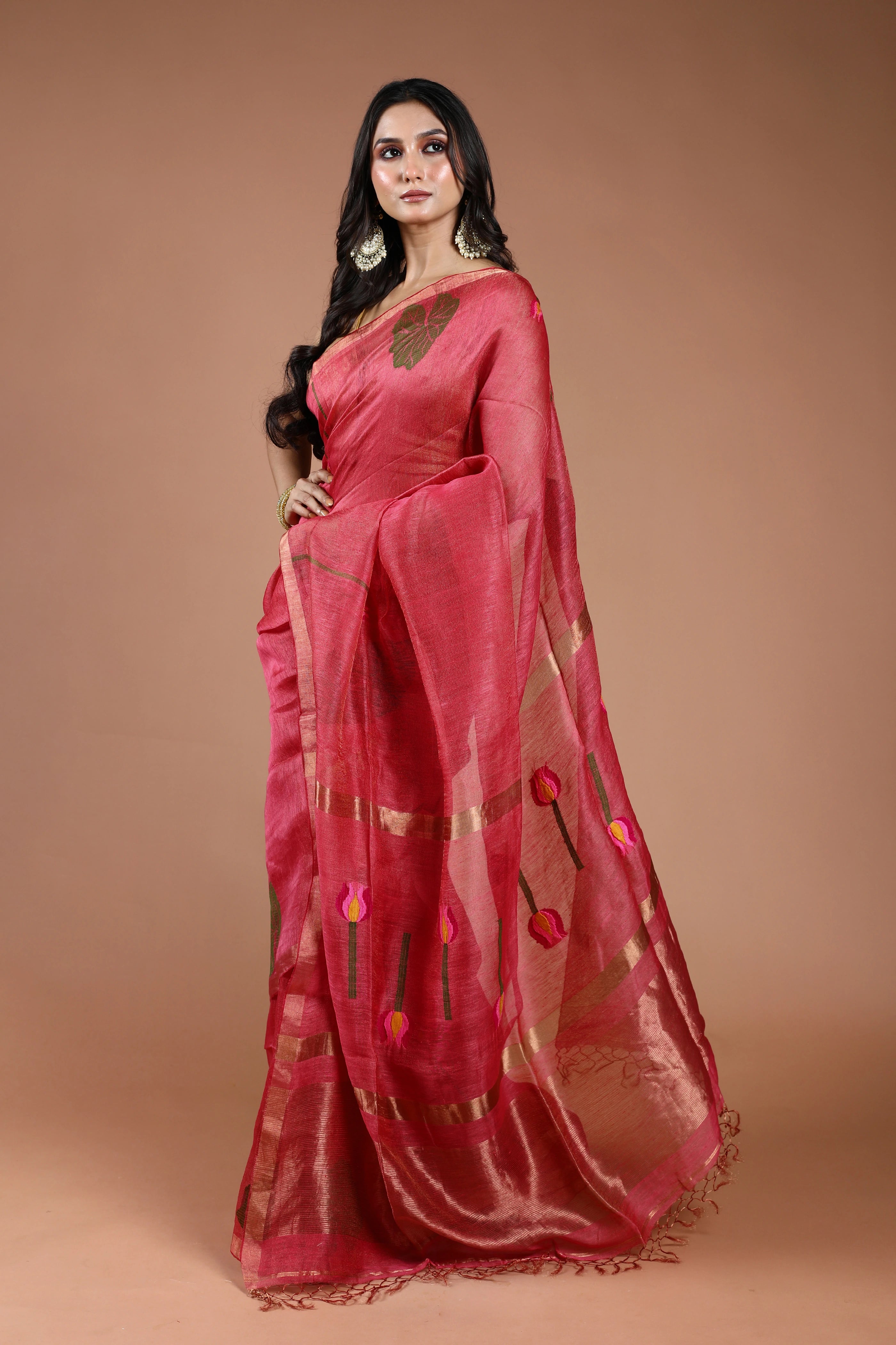 Rani Linen Tissue Saree With Blouse Piece
