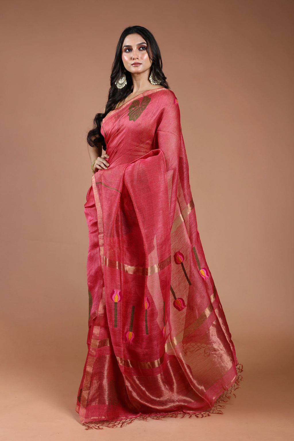 Rani Linen Tissue Saree With Blouse Piece
