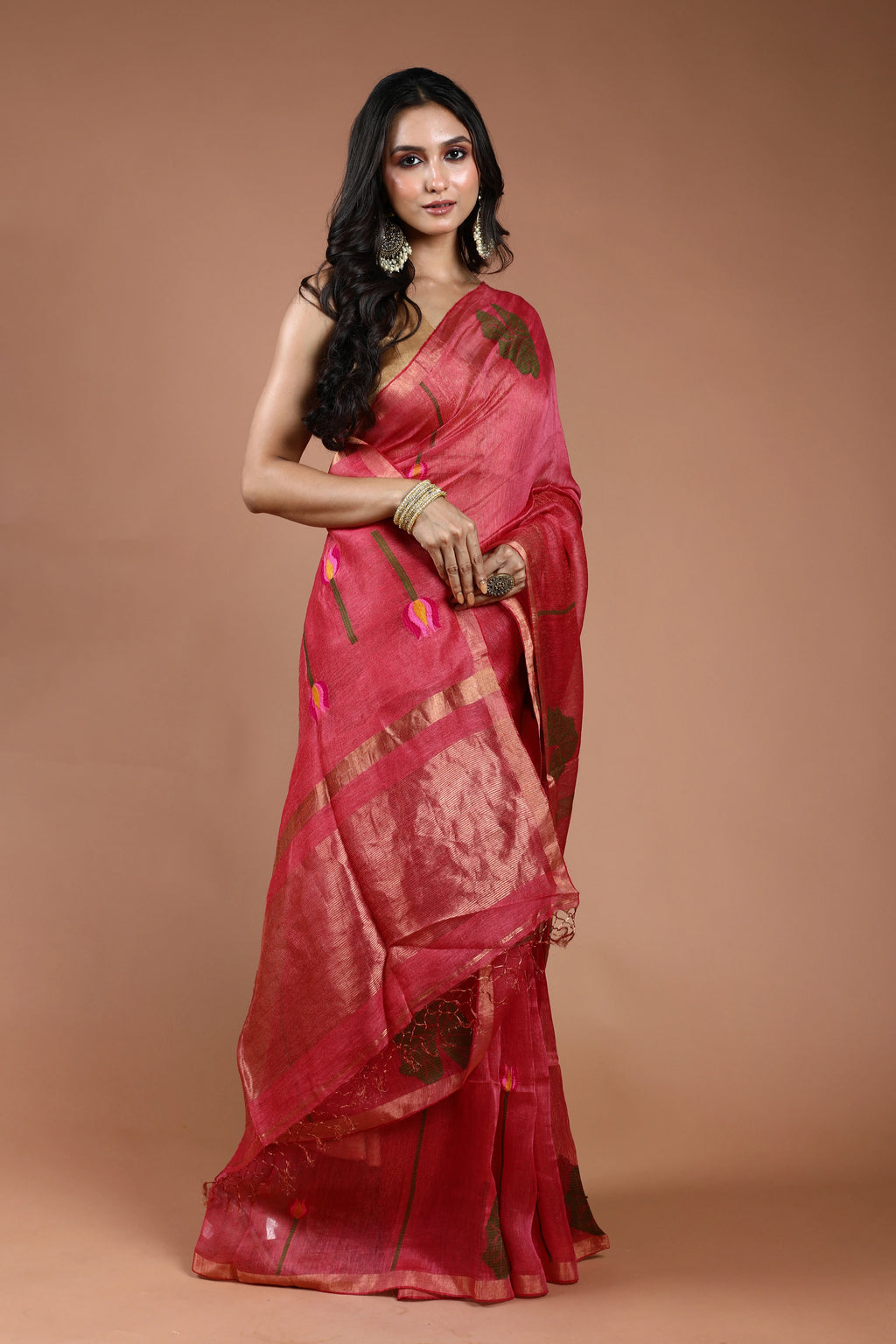 Rani Linen Tissue Saree With Blouse Piece