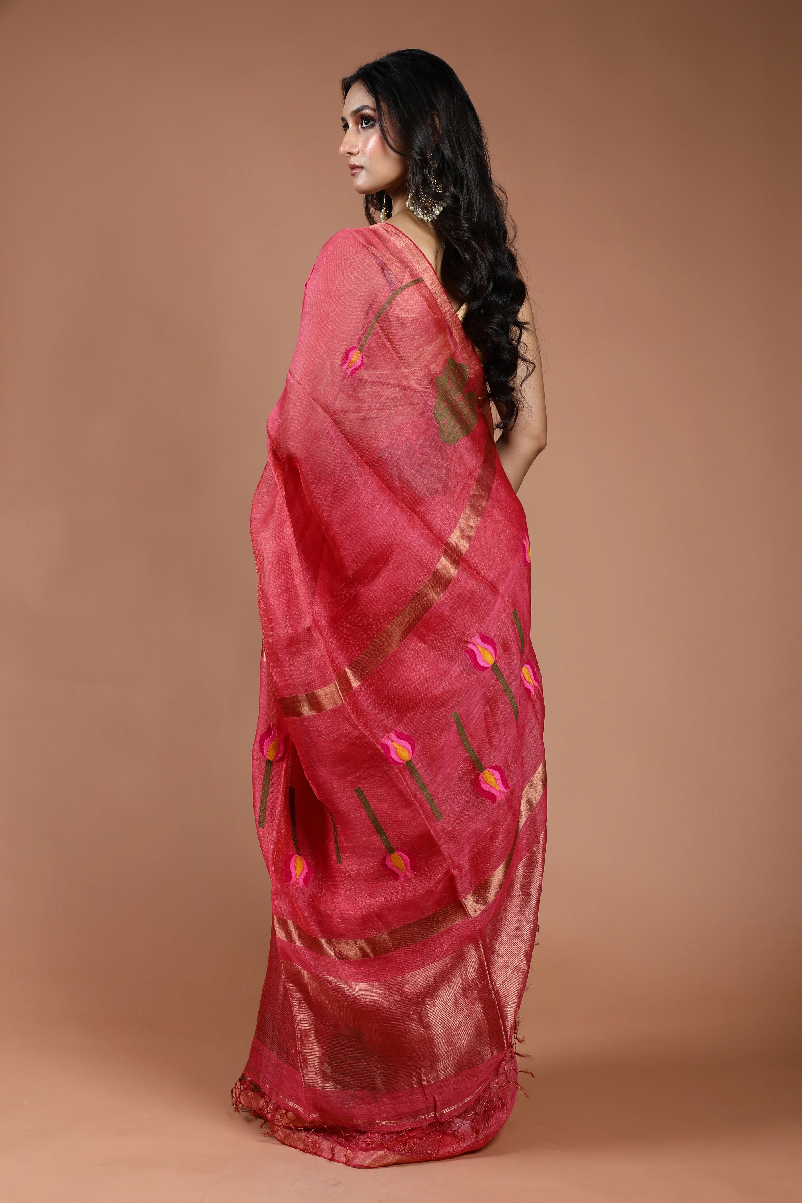 Rani Linen Tissue Saree With Blouse Piece