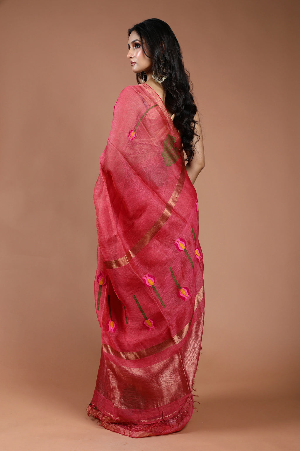 Rani Linen Tissue Saree With Blouse Piece