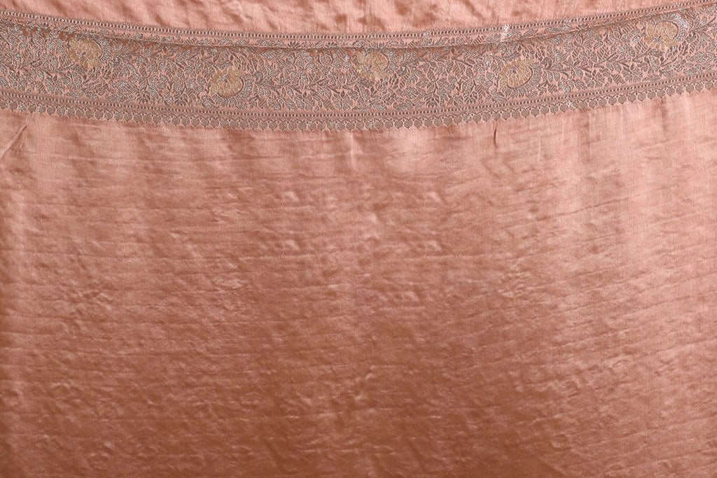 Peach Semi Mashru Saree With Blouse Piece