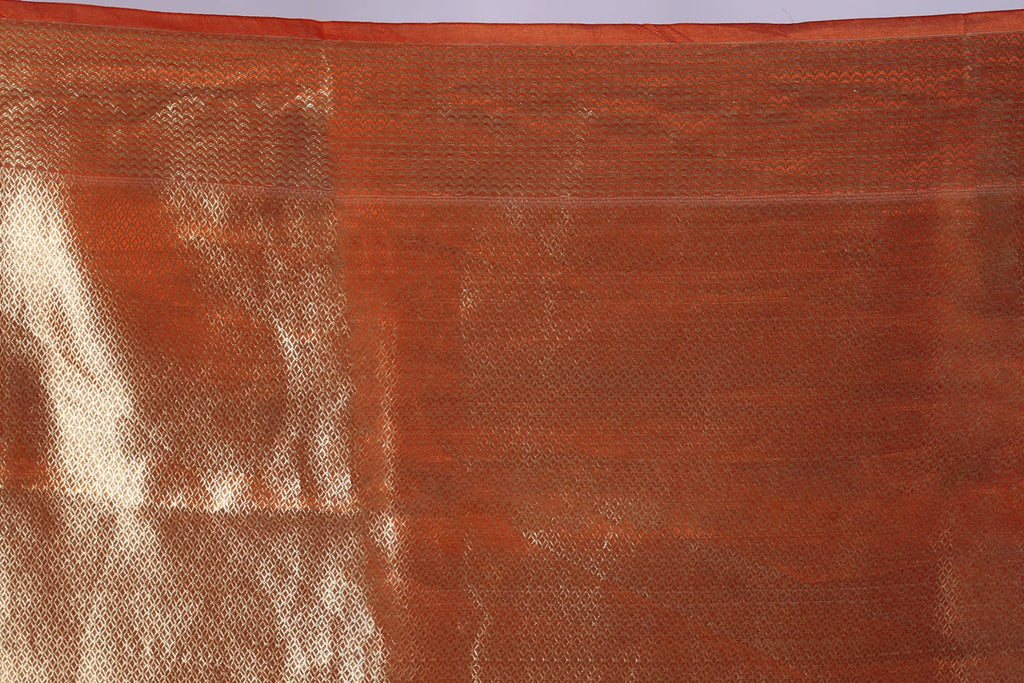 Rust Orange Tissue Banarasi Saree With Blouse Piece