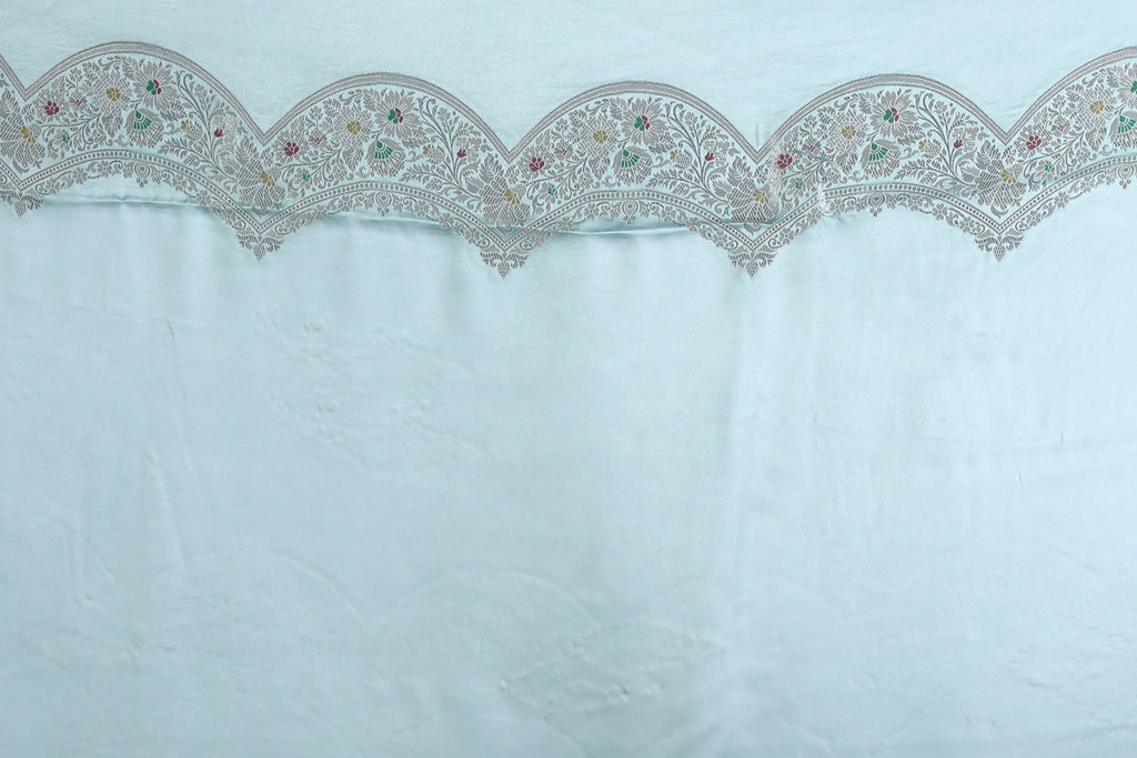 Powder Blue Blended Mashru Banarasi Saree With Blouse Piece