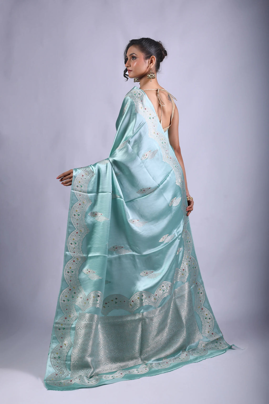Powder Blue Blended Mashru Banarasi Saree With Blouse Piece