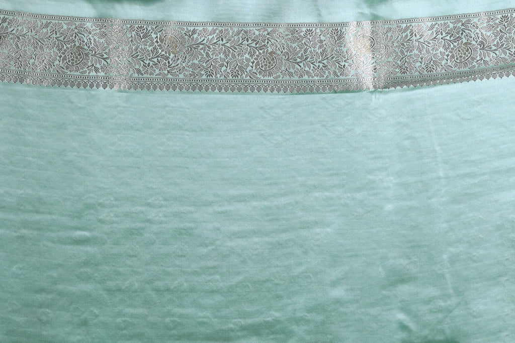 Light Cyan Turquoise Semi Mashru Saree With Blouse Piece
