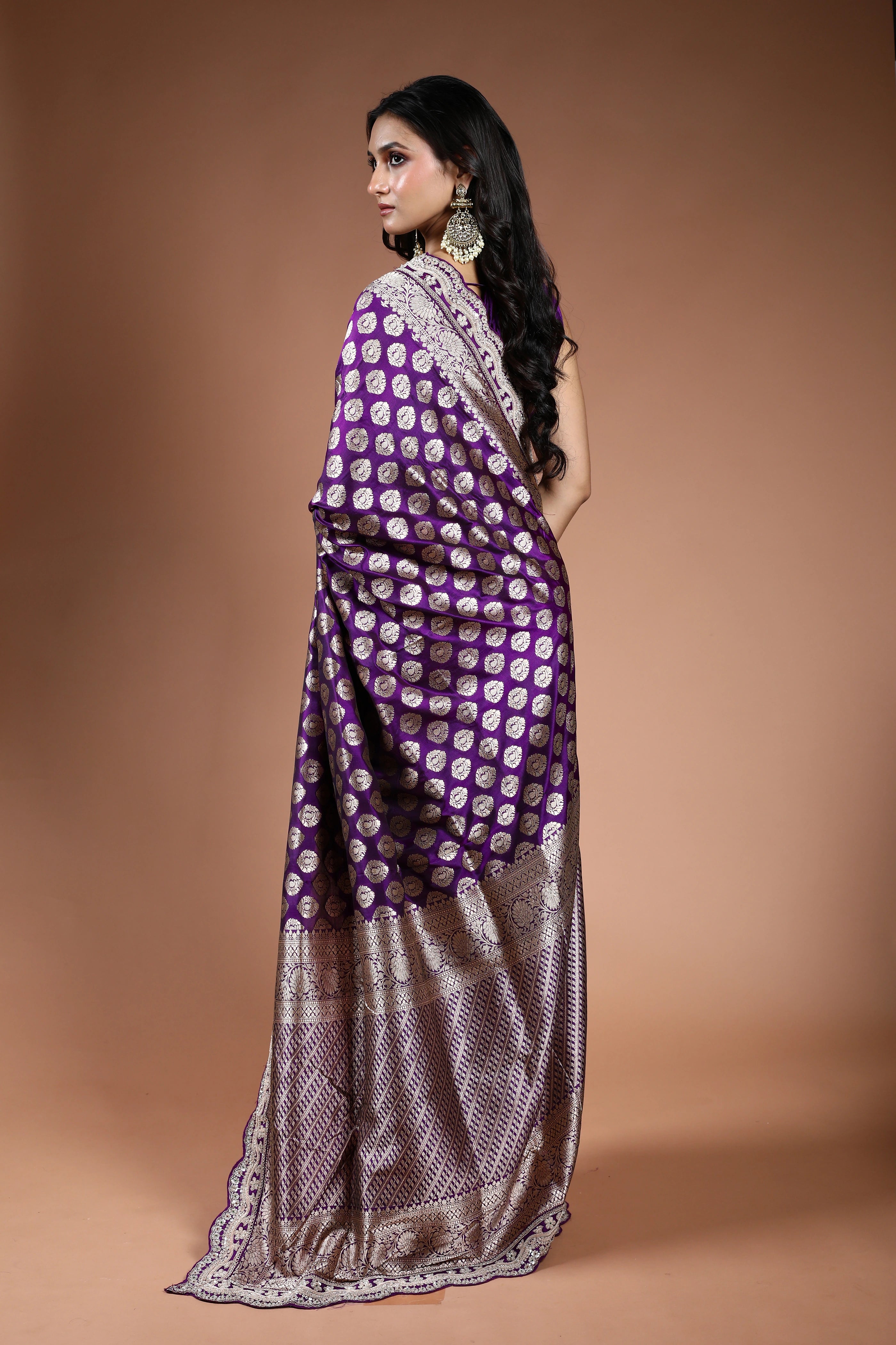 Purple Exclusive Katan Zardosi Work Saree With Blouse Piece