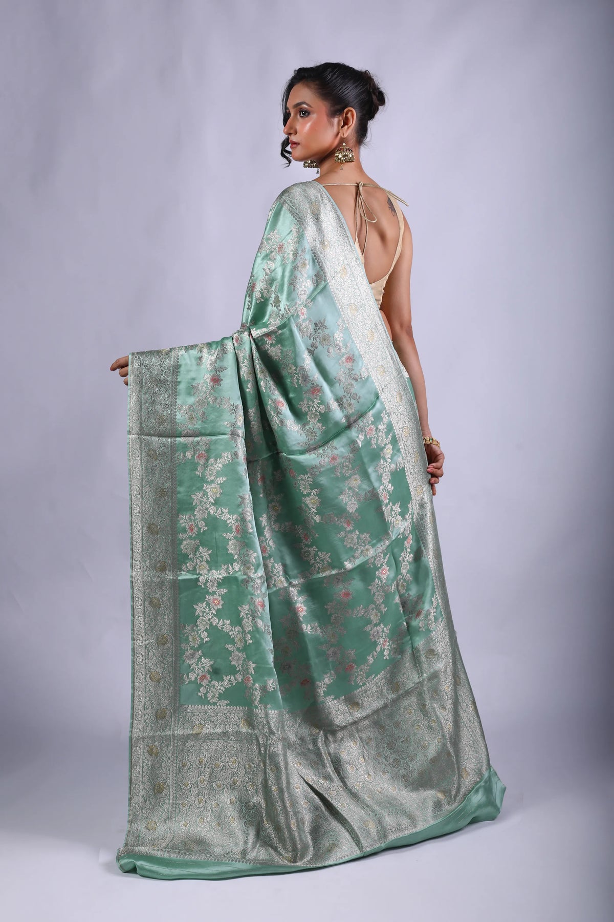 Light Cyan Turquoise Semi Mashru Saree With Blouse Piece