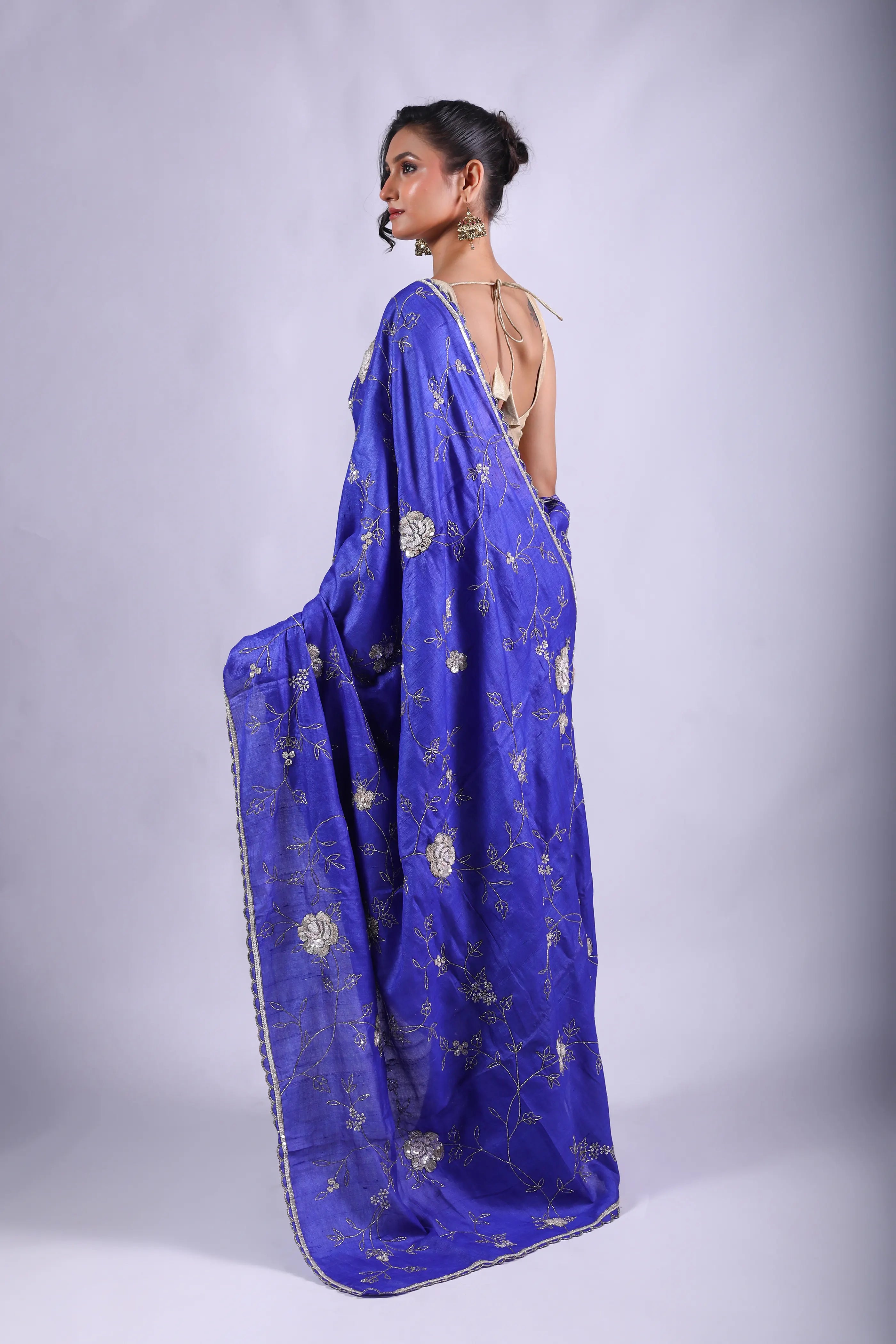 Royal Blue Tussar Saree With Blouse Piece