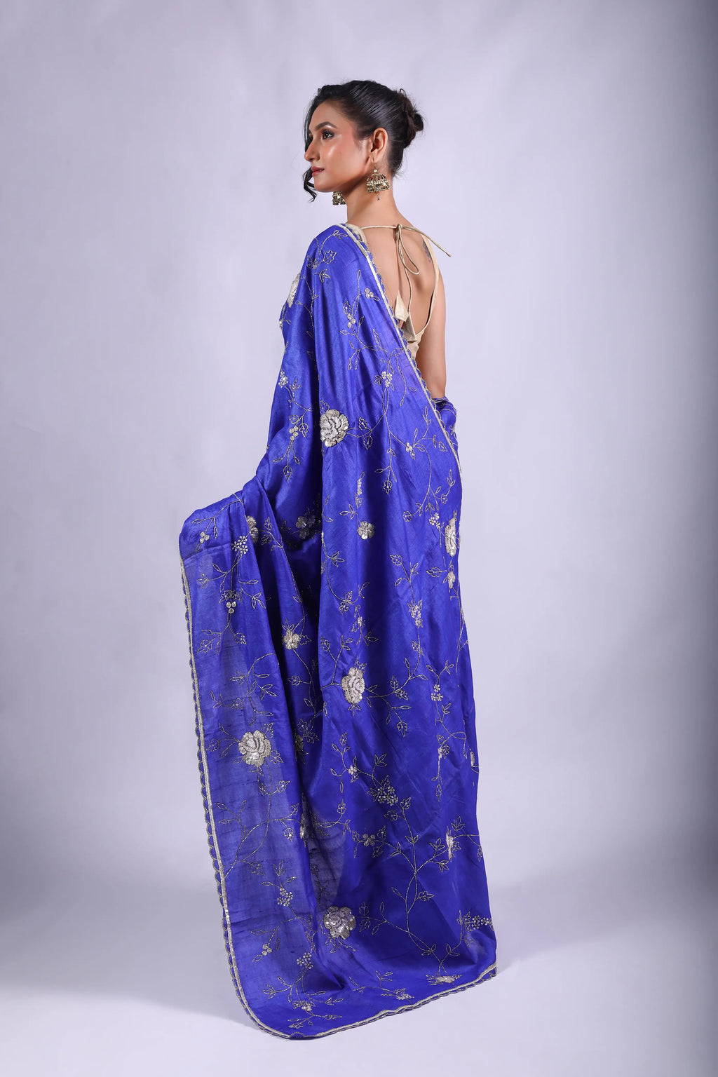 Royal Blue Tussar Saree With Blouse Piece