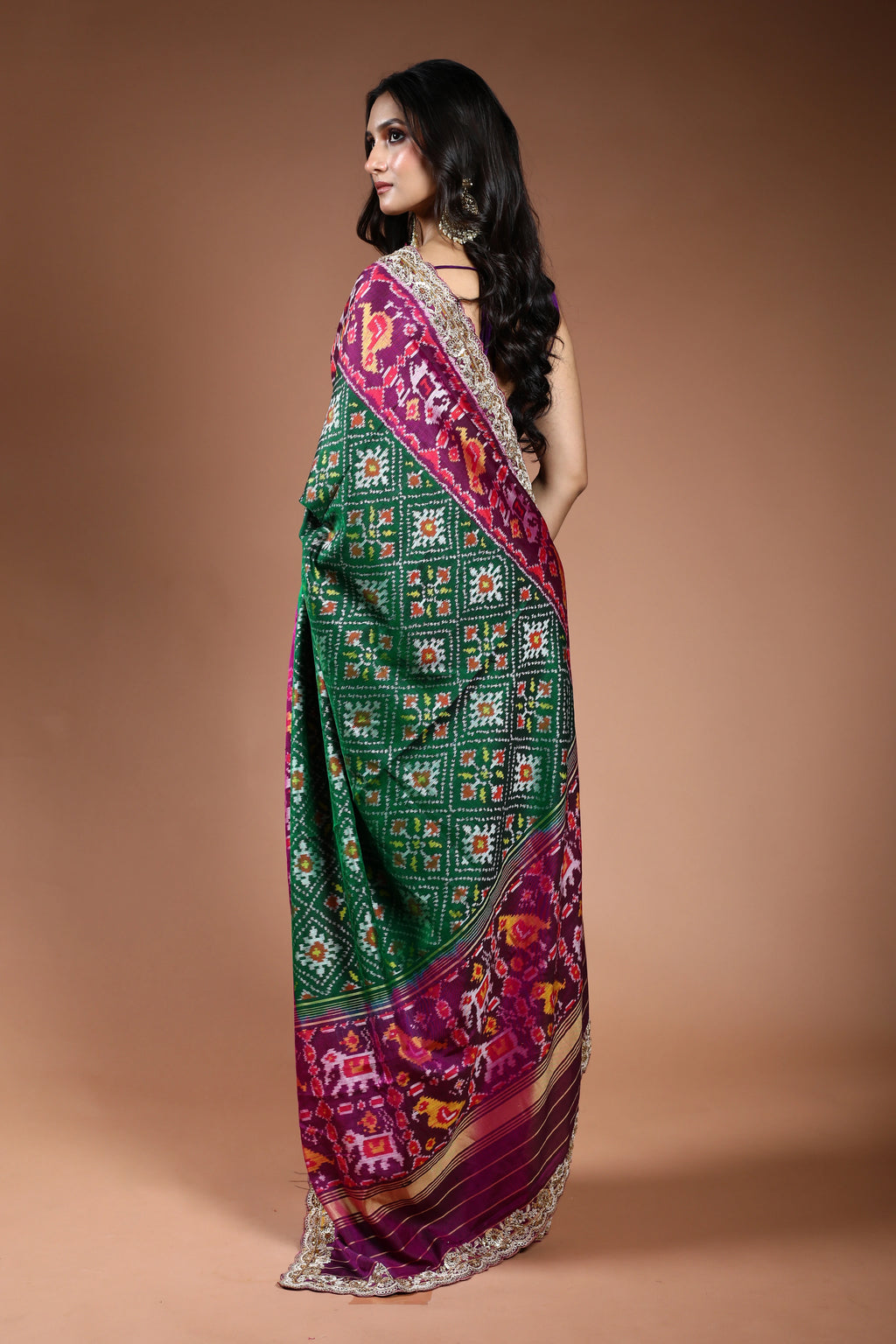 Green Exclusive Patola Zardosi Work Saree With Blouse Piece
