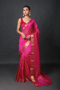 Phusia Pink Silk Mangalgiri Saree With Blouse Piece
