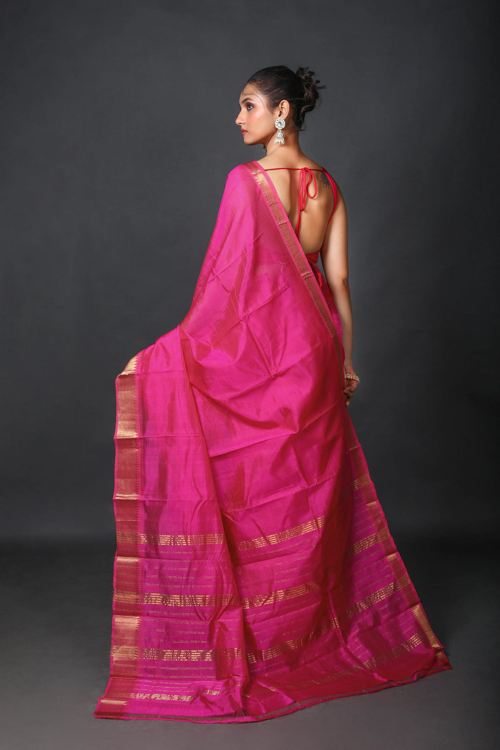 Phusia Pink Silk Mangalgiri Saree With Blouse Piece