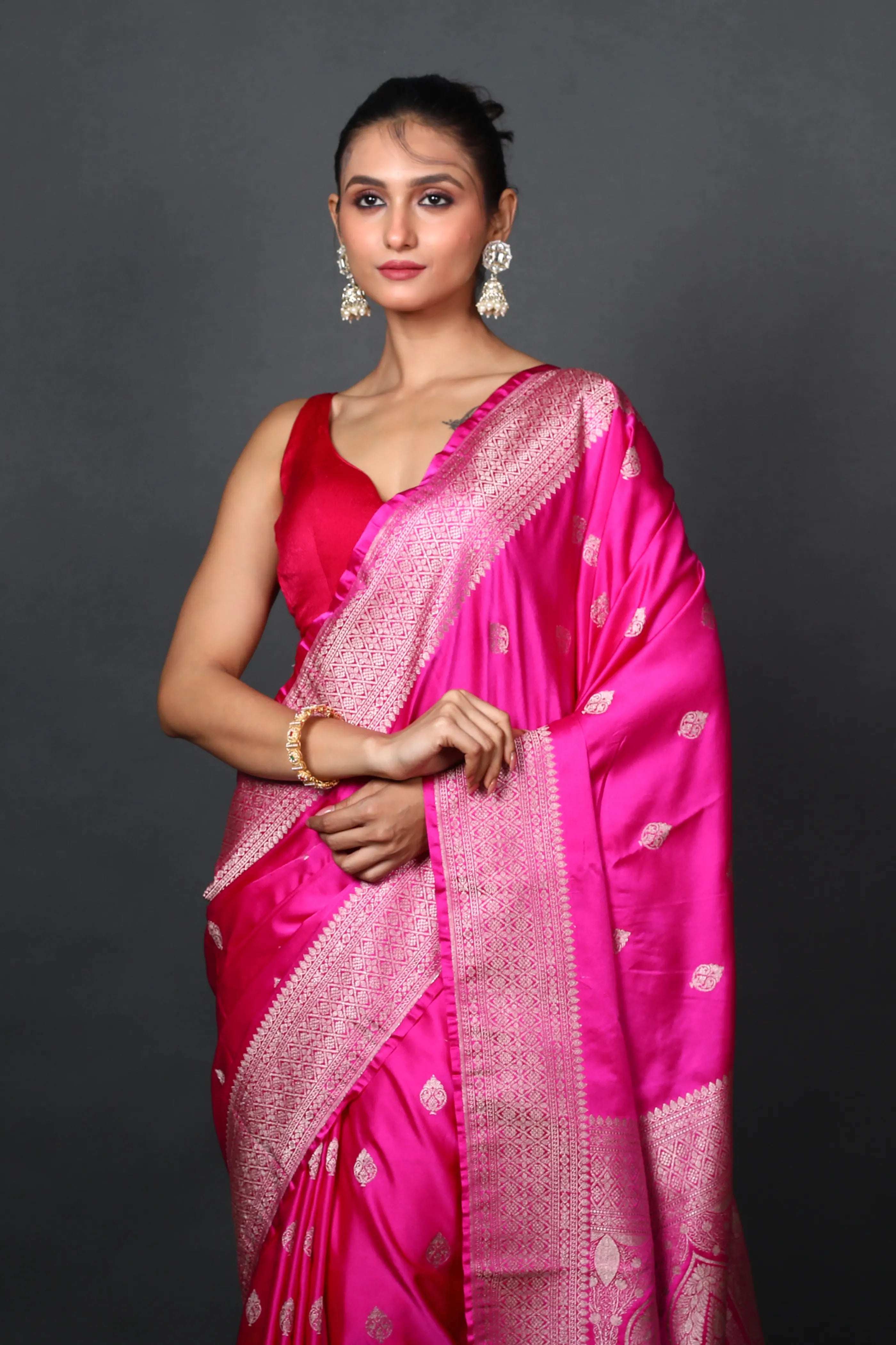 Light Magenda Semi Mashru Saree With Blouse Piece