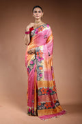 Multicolor Tussar Checks Kantha Saree With Blouse Piece