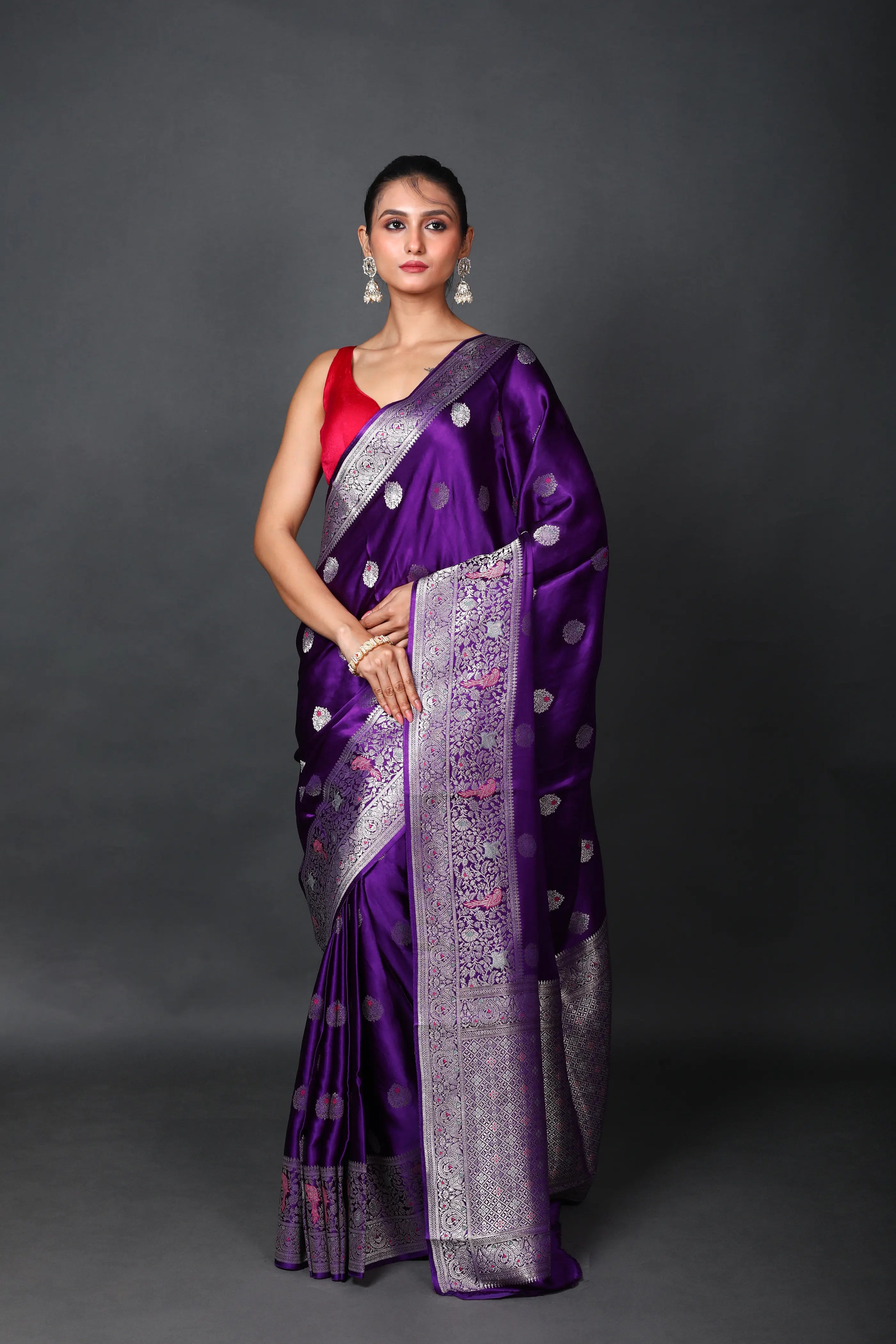 Purple Semi Mashru Saree With Blouse Piece