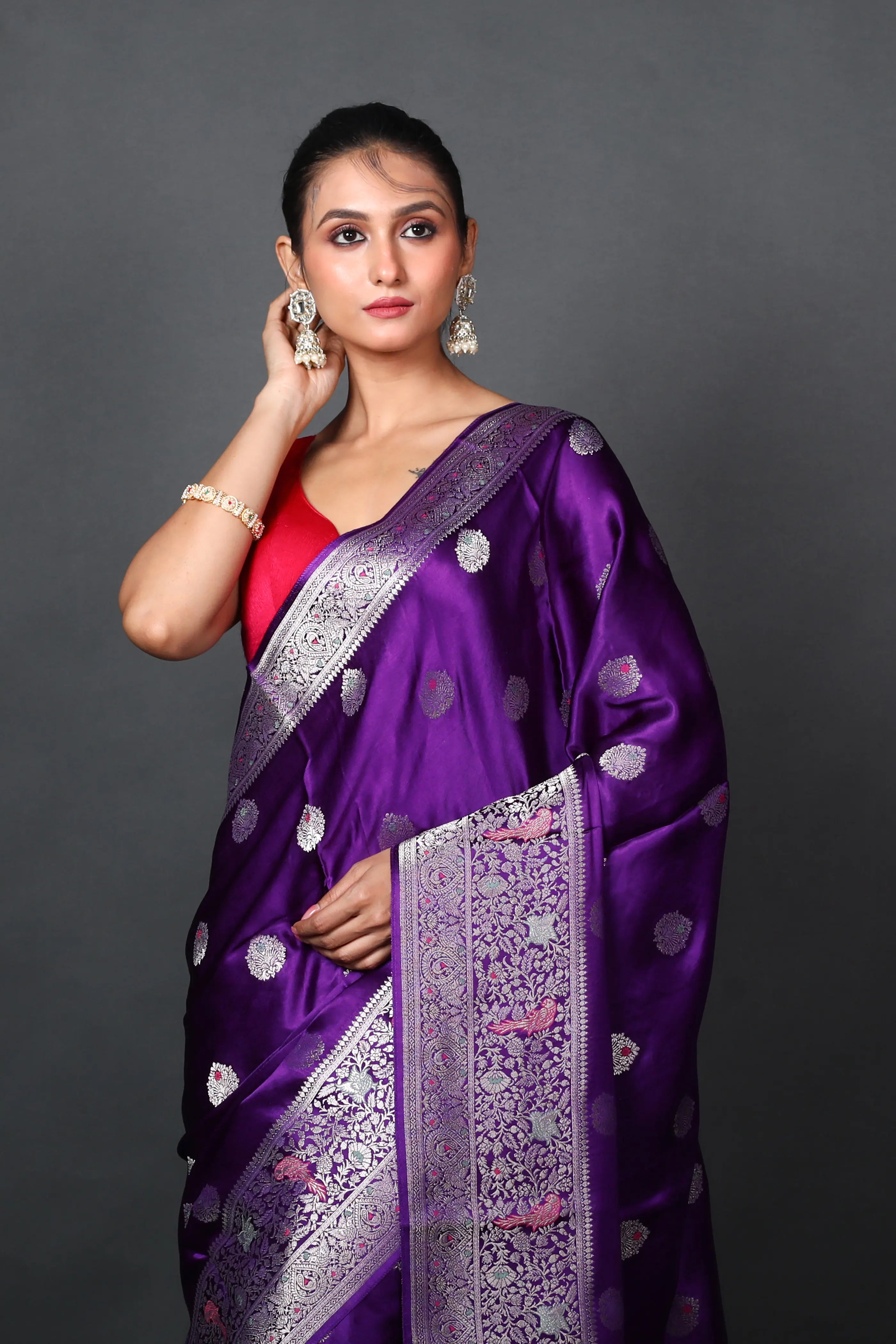 Purple Semi Mashru Saree With Blouse Piece