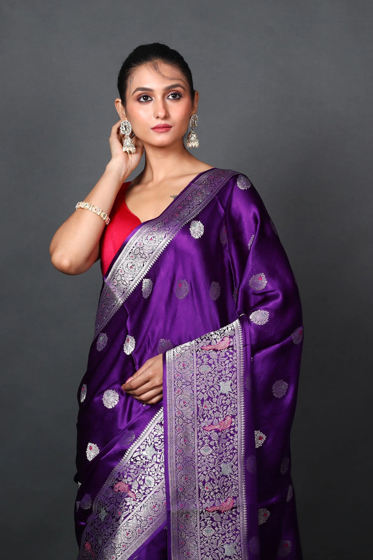 Purple Semi Mashru Saree With Blouse Piece