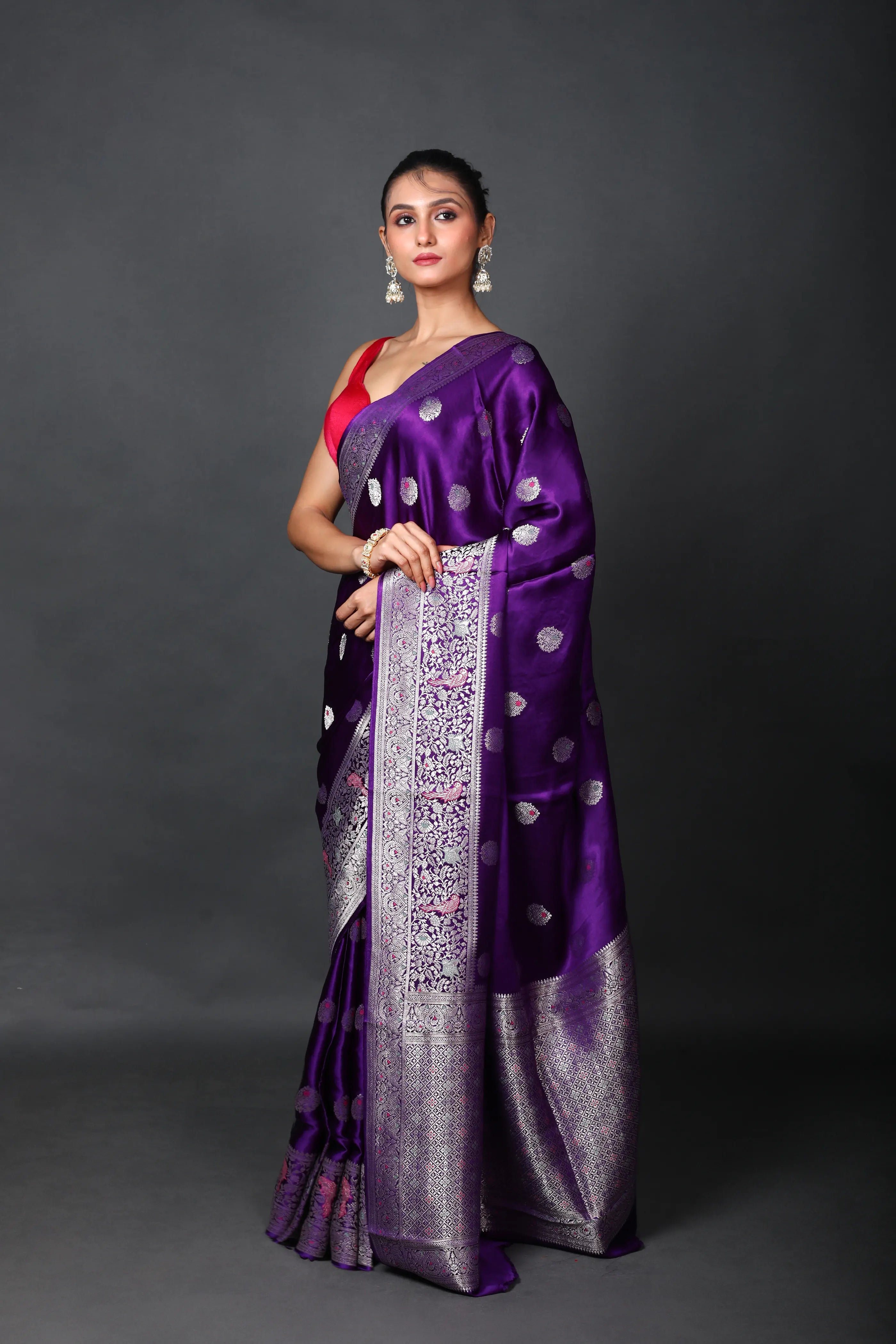 Purple Semi Mashru Saree With Blouse Piece