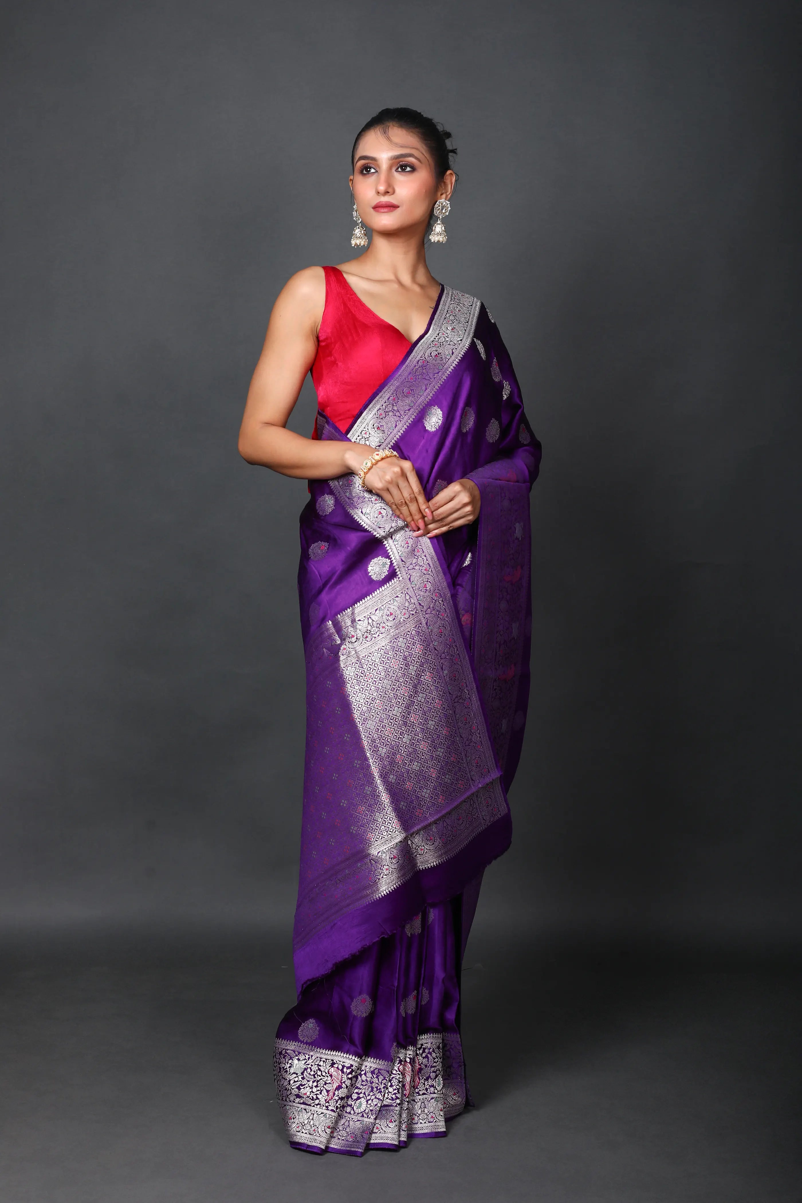 Purple Semi Mashru Saree With Blouse Piece