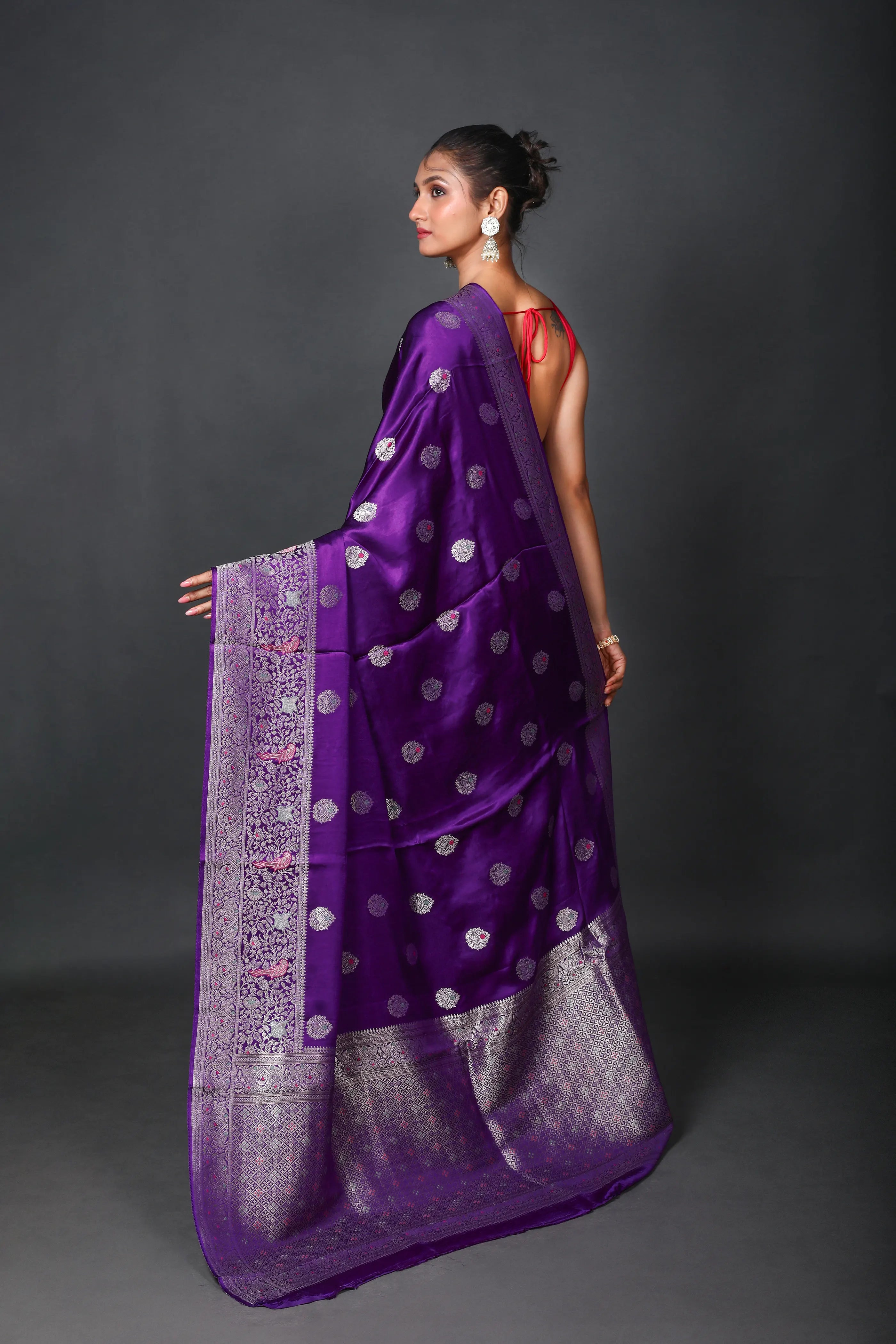 Purple Semi Mashru Saree With Blouse Piece