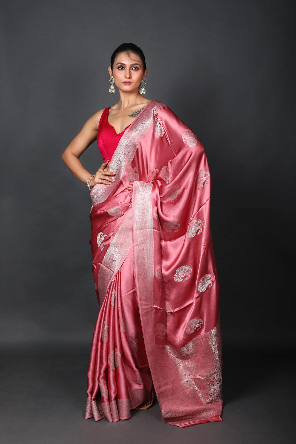 Baby Pink Semi Mashru Saree With Blouse Piece