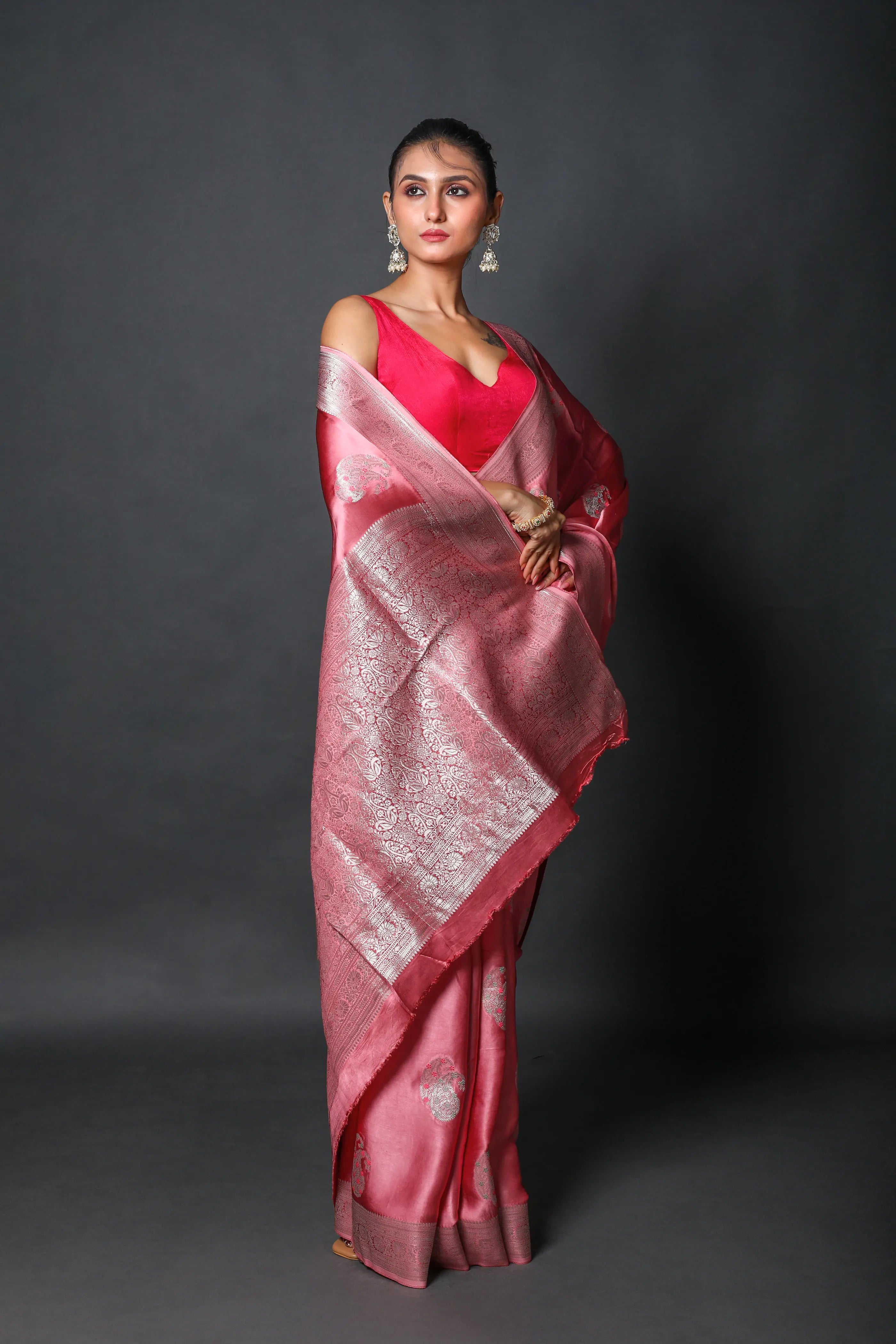 Baby Pink Semi Mashru Saree With Blouse Piece