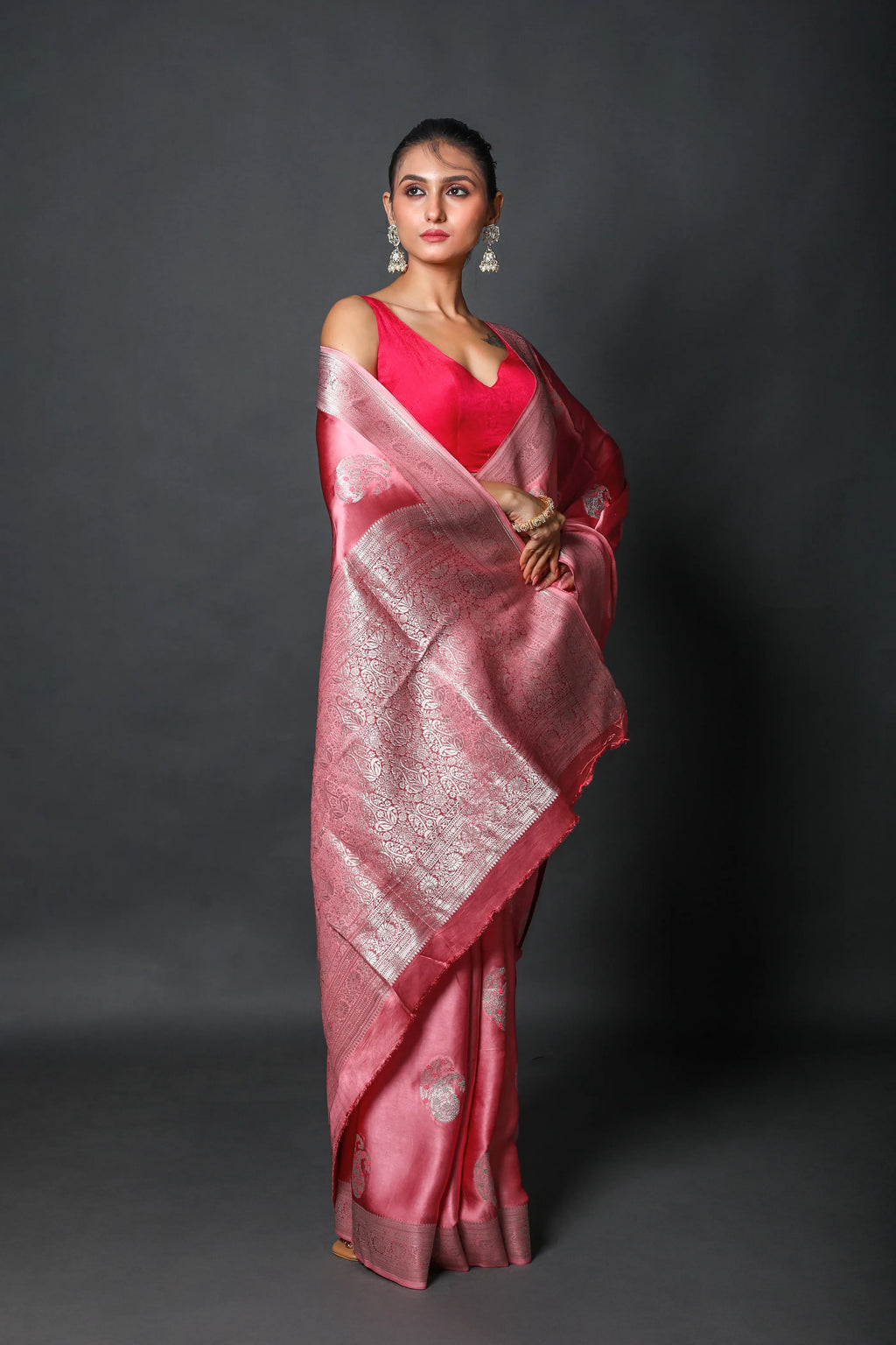 Baby Pink Semi Mashru Saree With Blouse Piece