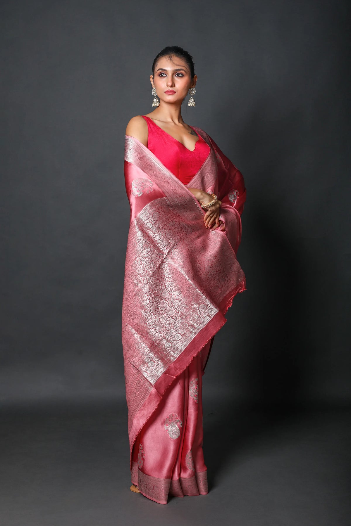 Baby Pink Semi Mashru Saree With Blouse Piece