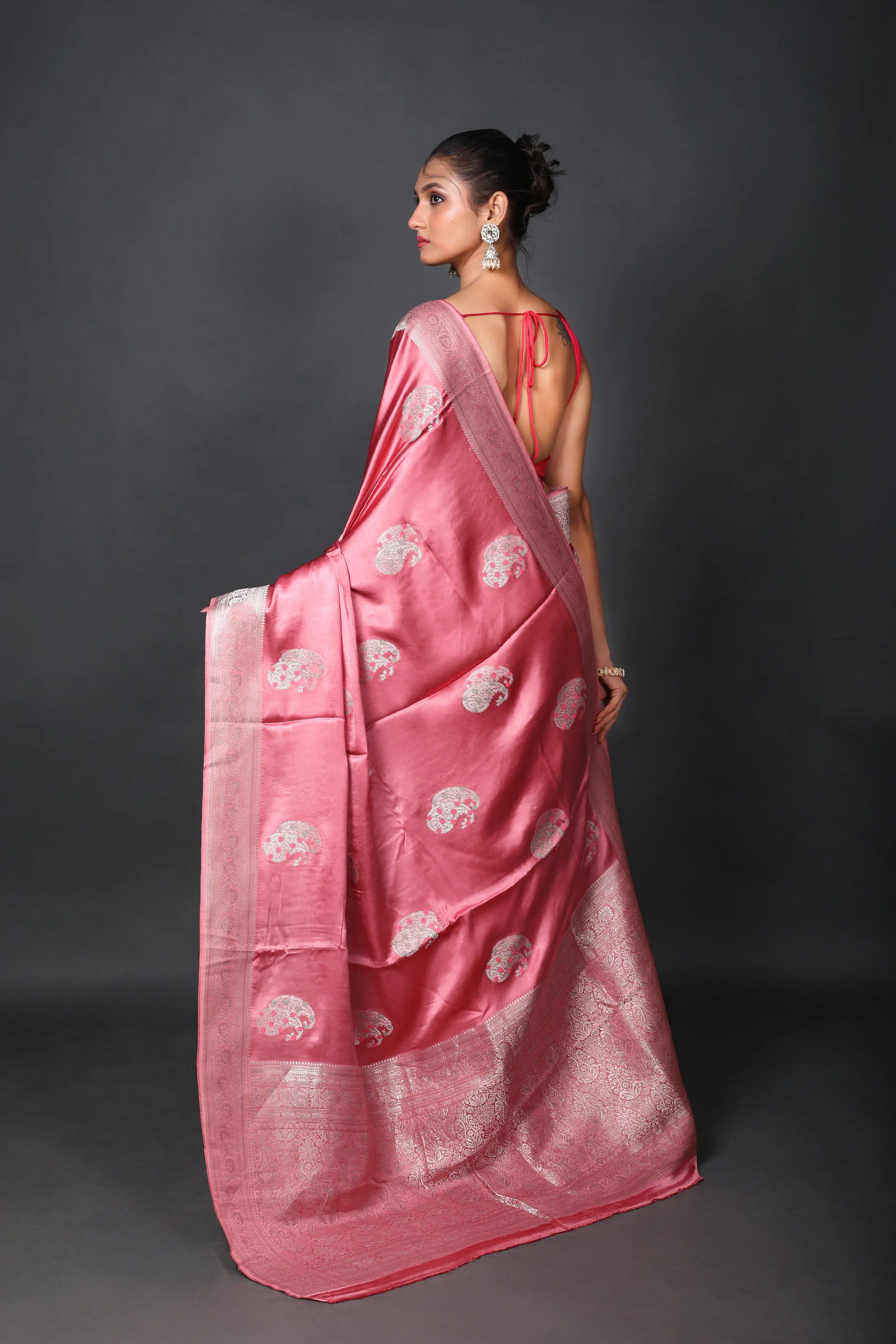 Baby Pink Semi Mashru Saree With Blouse Piece