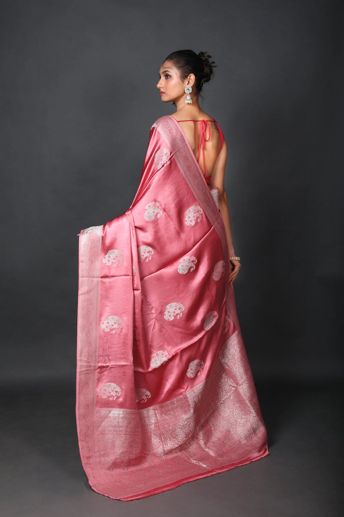 Baby Pink Semi Mashru Saree With Blouse Piece