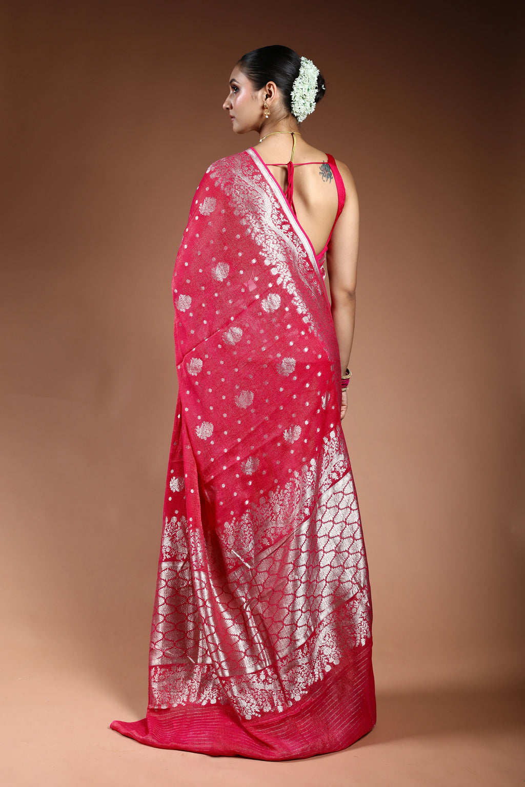 Fuchsia Pink Semi Khaddi Saree With Blouse Piece