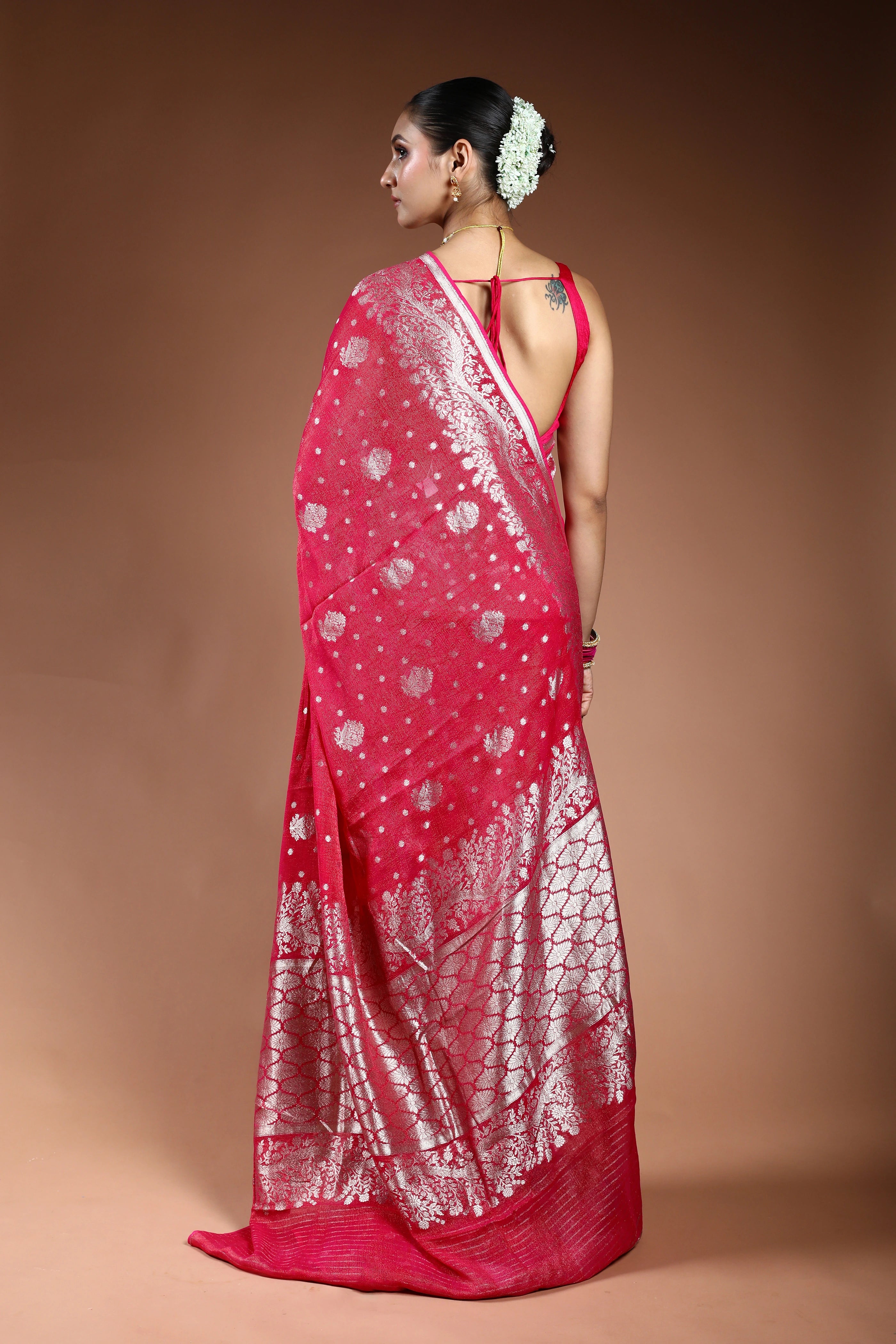Fuchsia Pink Semi Khaddi Saree With Blouse Piece
