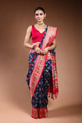 Blue Semi Patola Saree With Blouse Piece