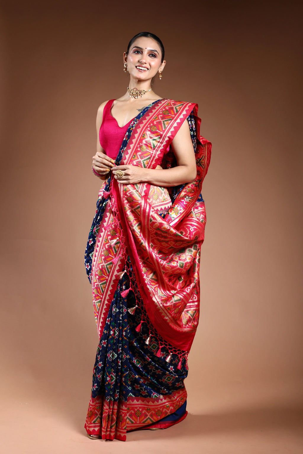 Blue Semi Patola Saree With Blouse Piece