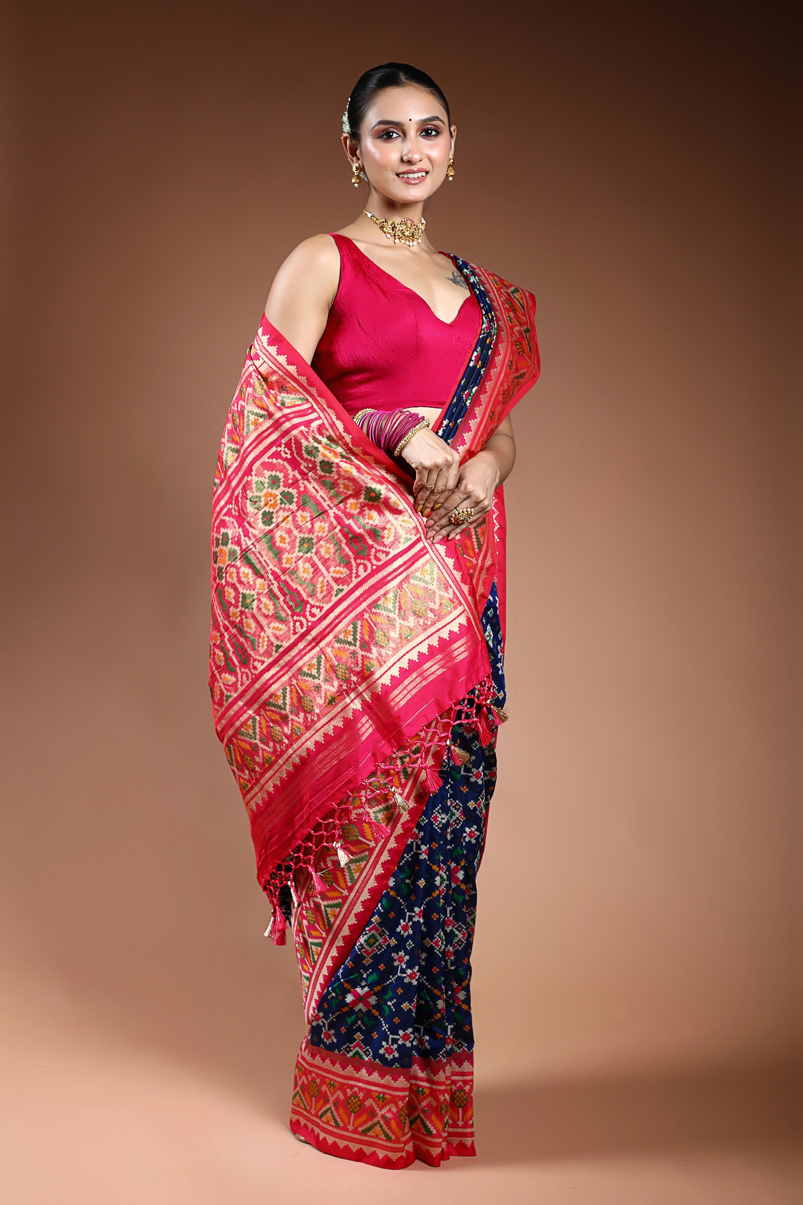 Blue Semi Patola Saree With Blouse Piece
