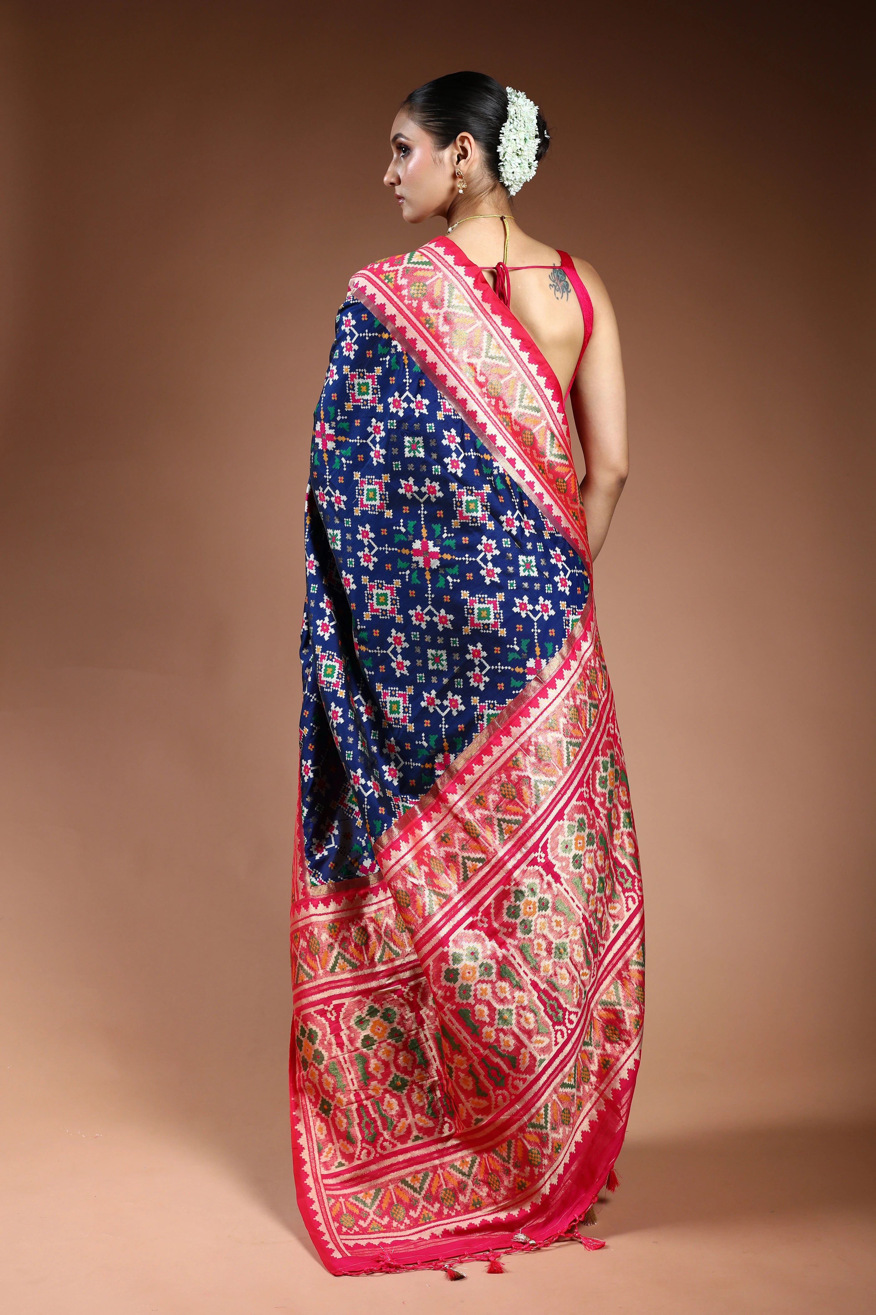 Blue Semi Patola Saree With Blouse Piece