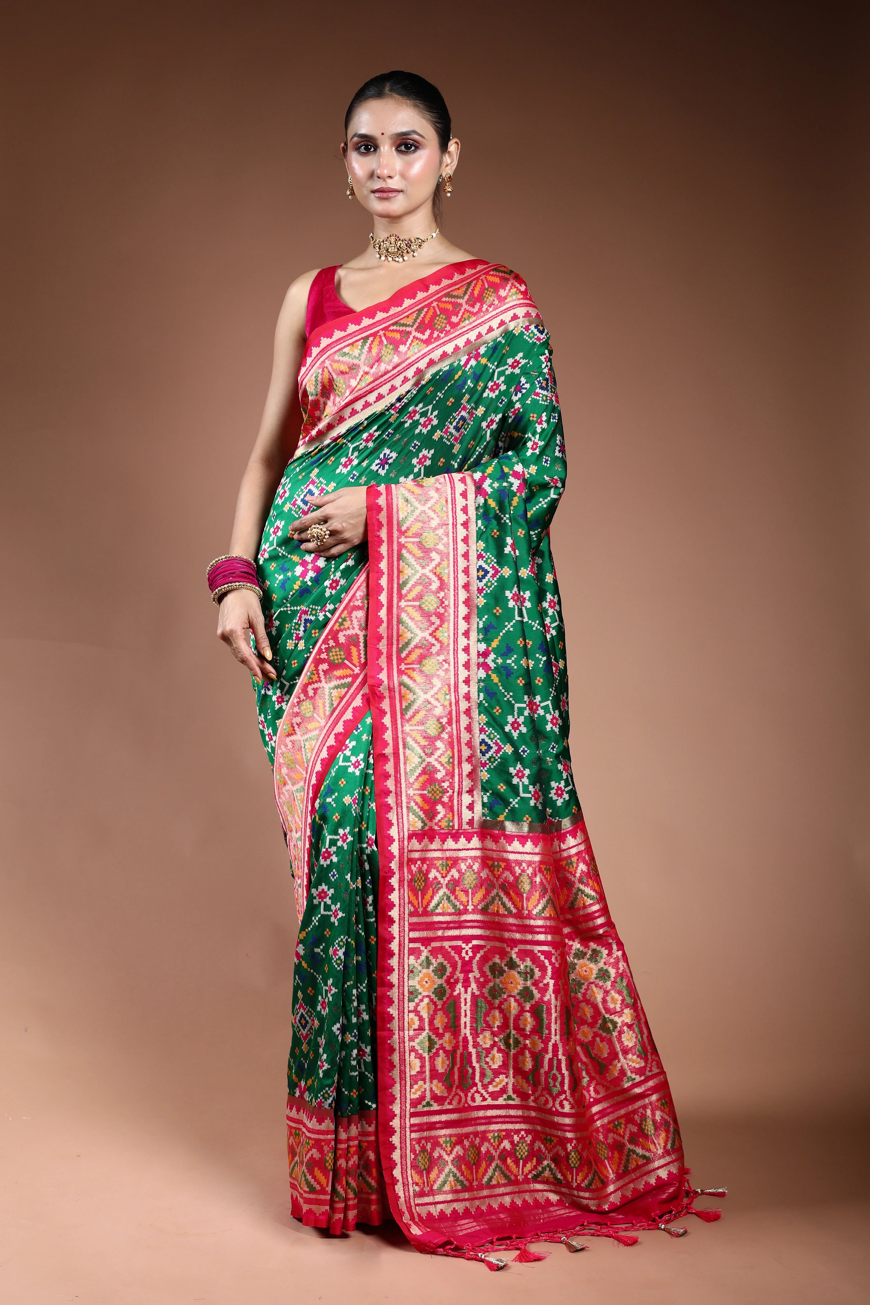 Green Semi Patola Saree With Blouse Piece