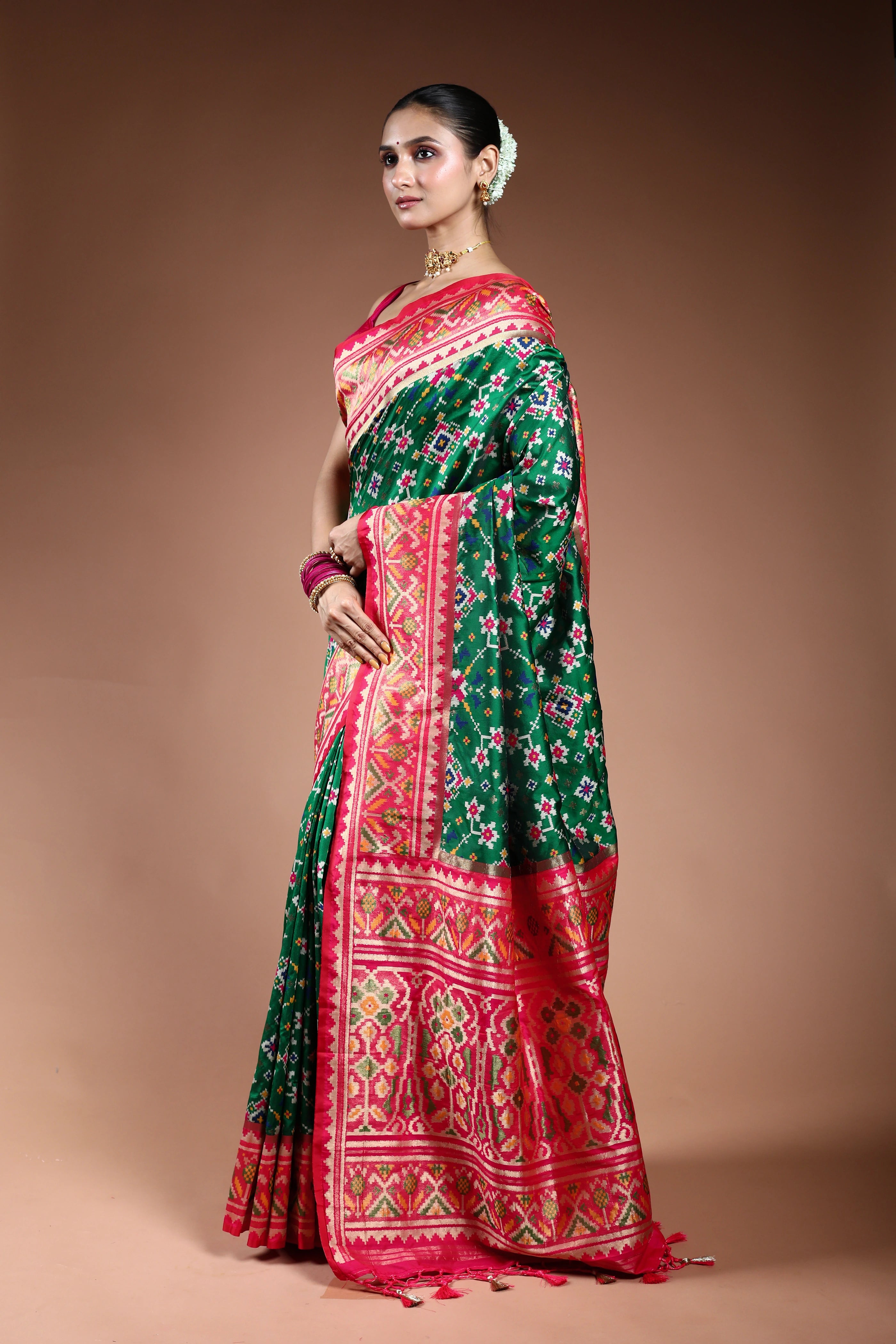 Green Semi Patola Saree With Blouse Piece