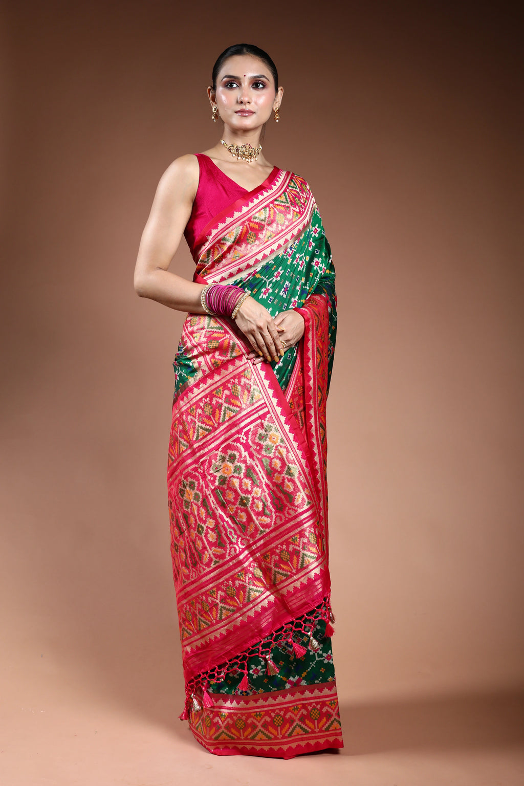 Green Semi Patola Saree With Blouse Piece