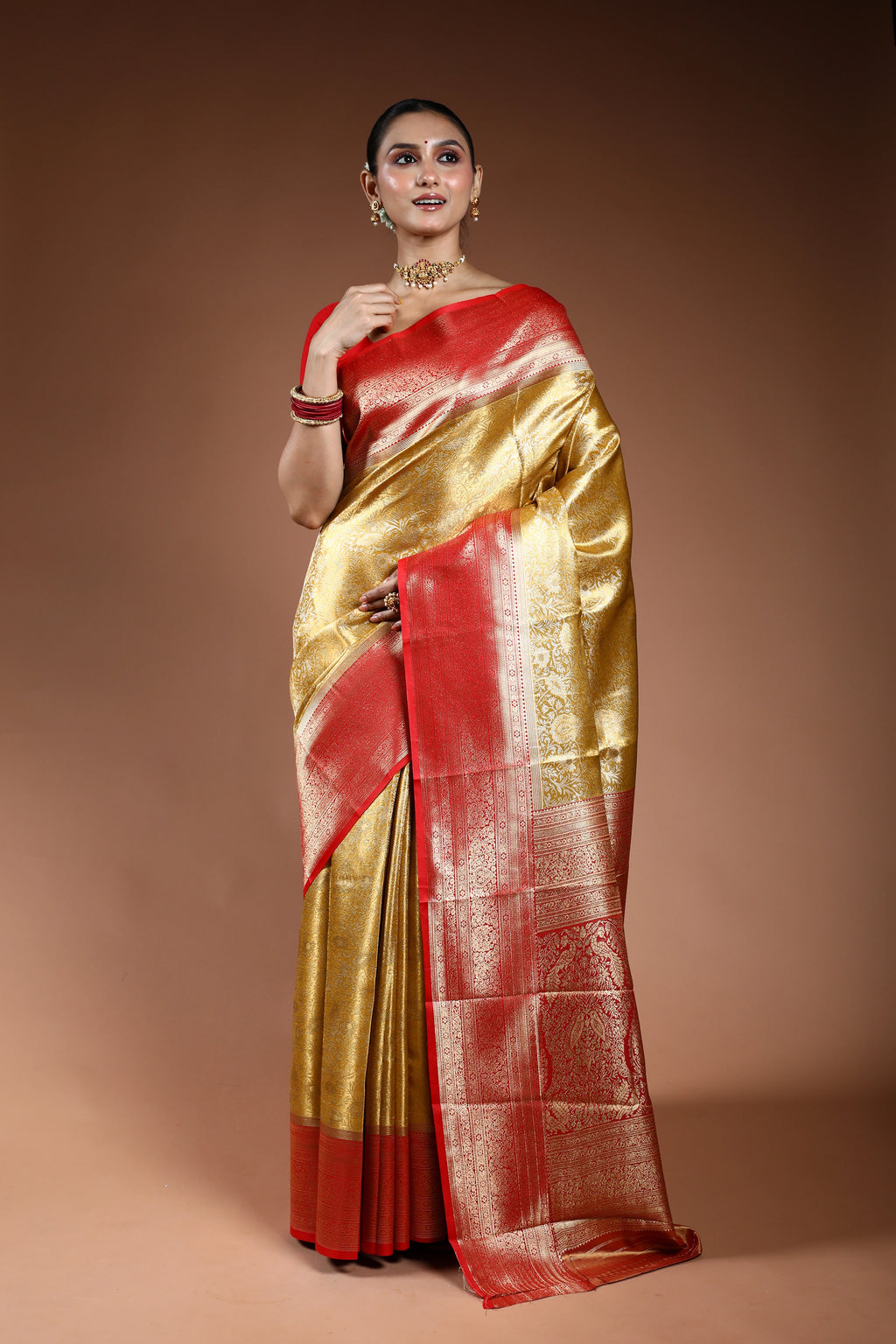 Golden Semi Tissue Kanjivaram Saree With Blouse Piece