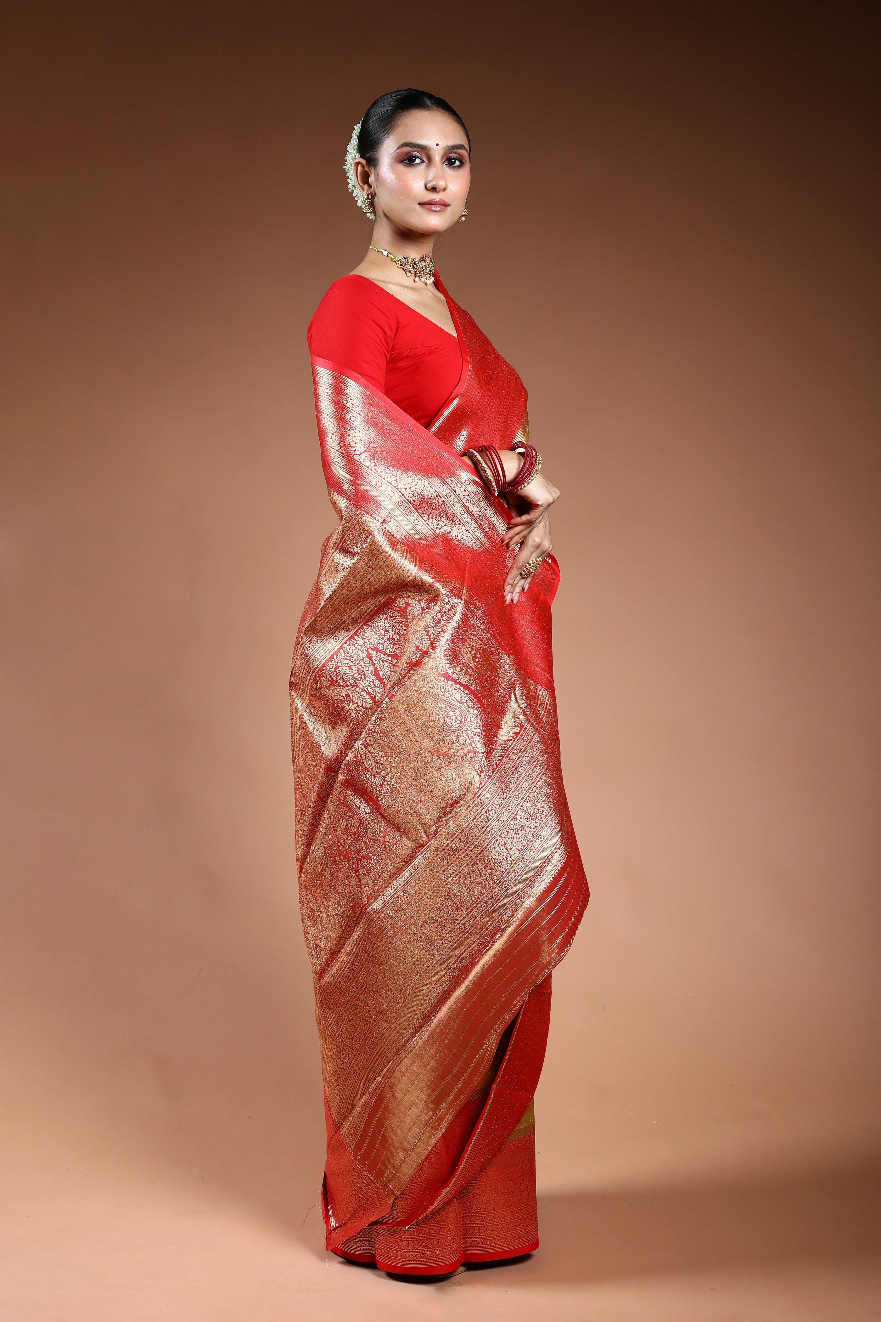 Golden Semi Tissue Kanjivaram Saree With Blouse Piece