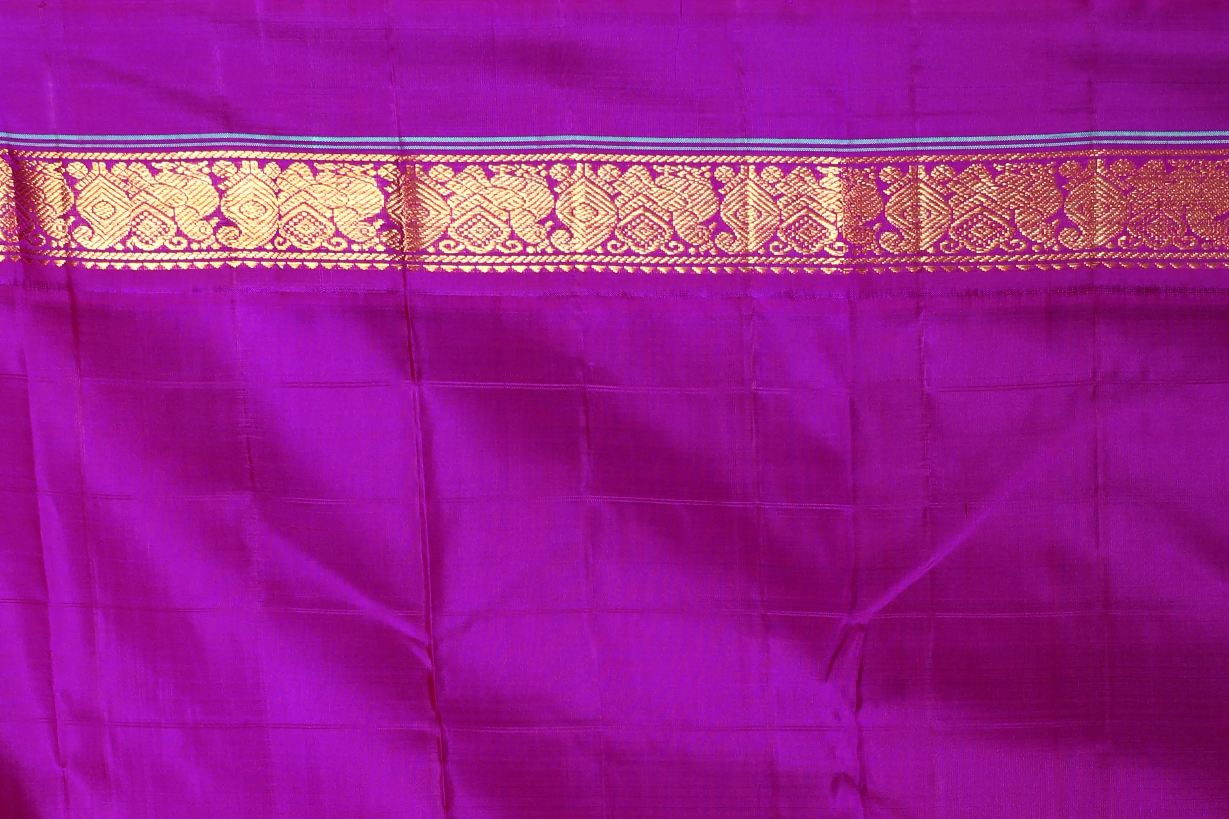 Parrot Green & Purple Silk Kanjivaram Saree With Blouse Piece