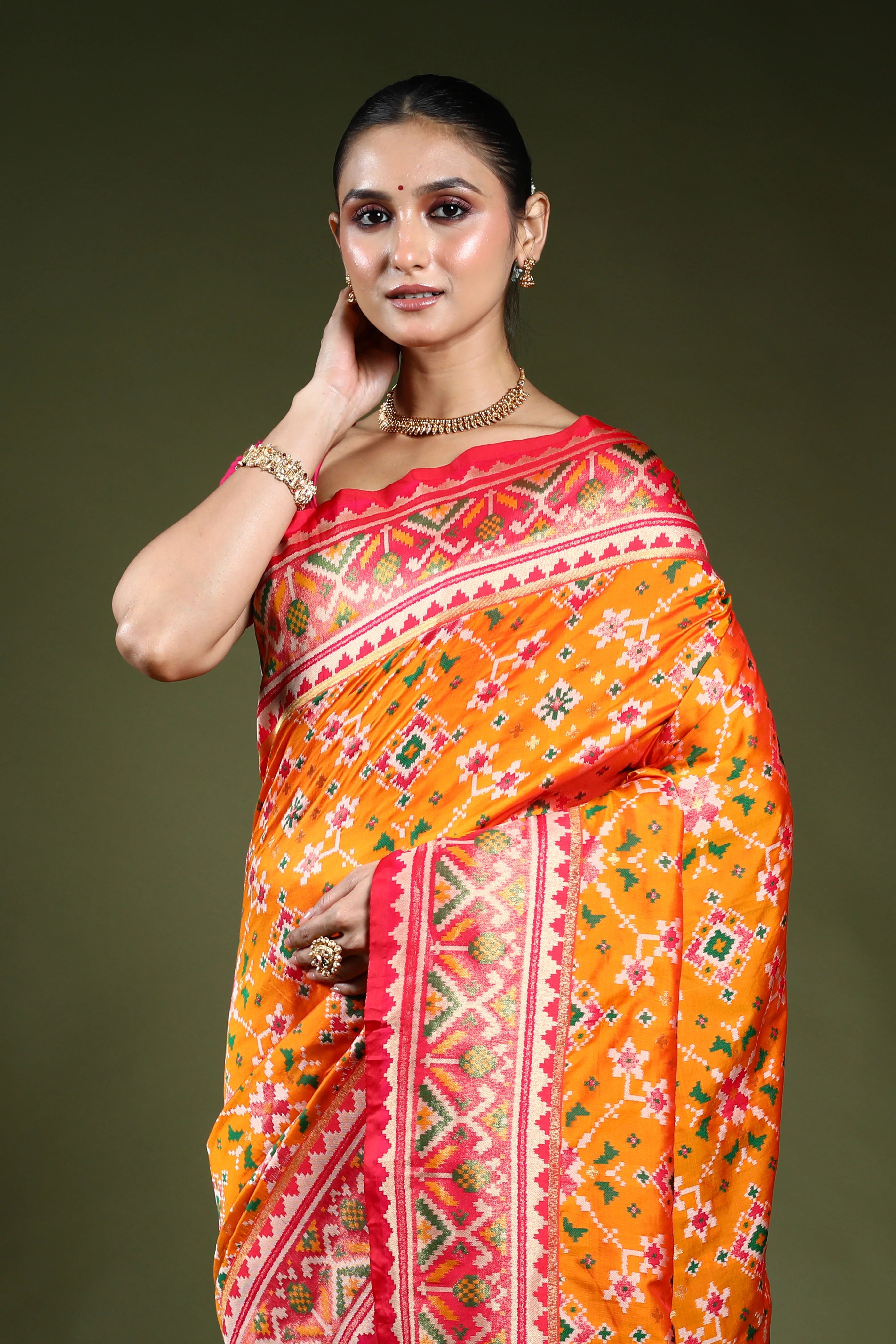 Turmeric Yellow Semi Patola Saree With Blouse Piece