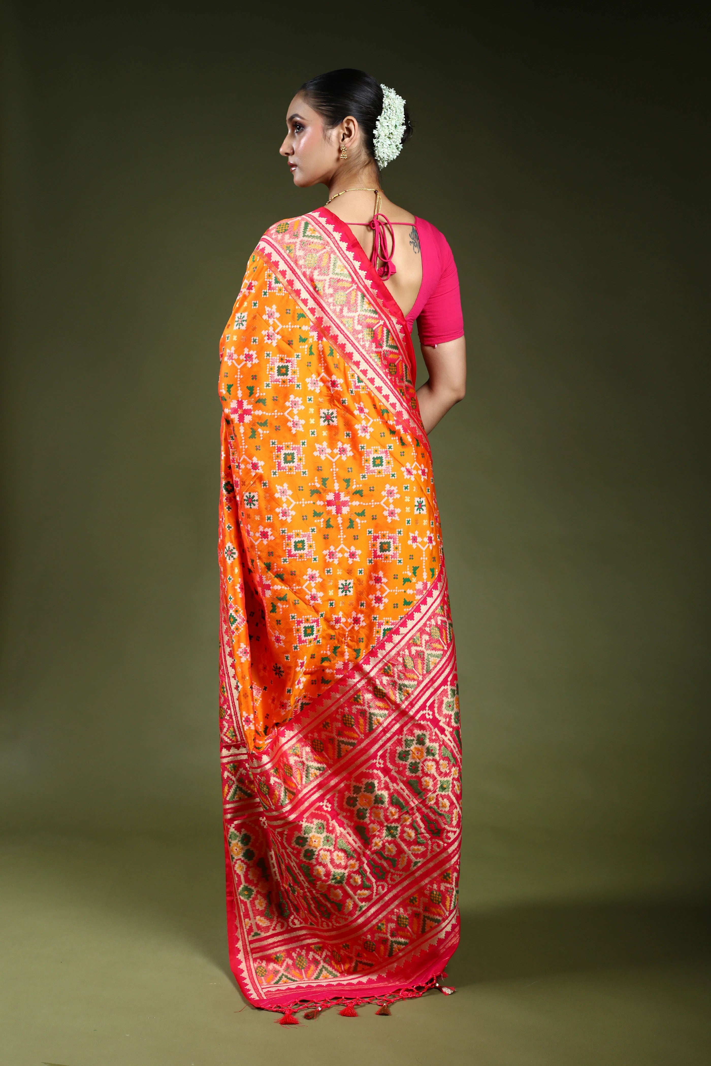 Turmeric Yellow Semi Patola Saree With Blouse Piece