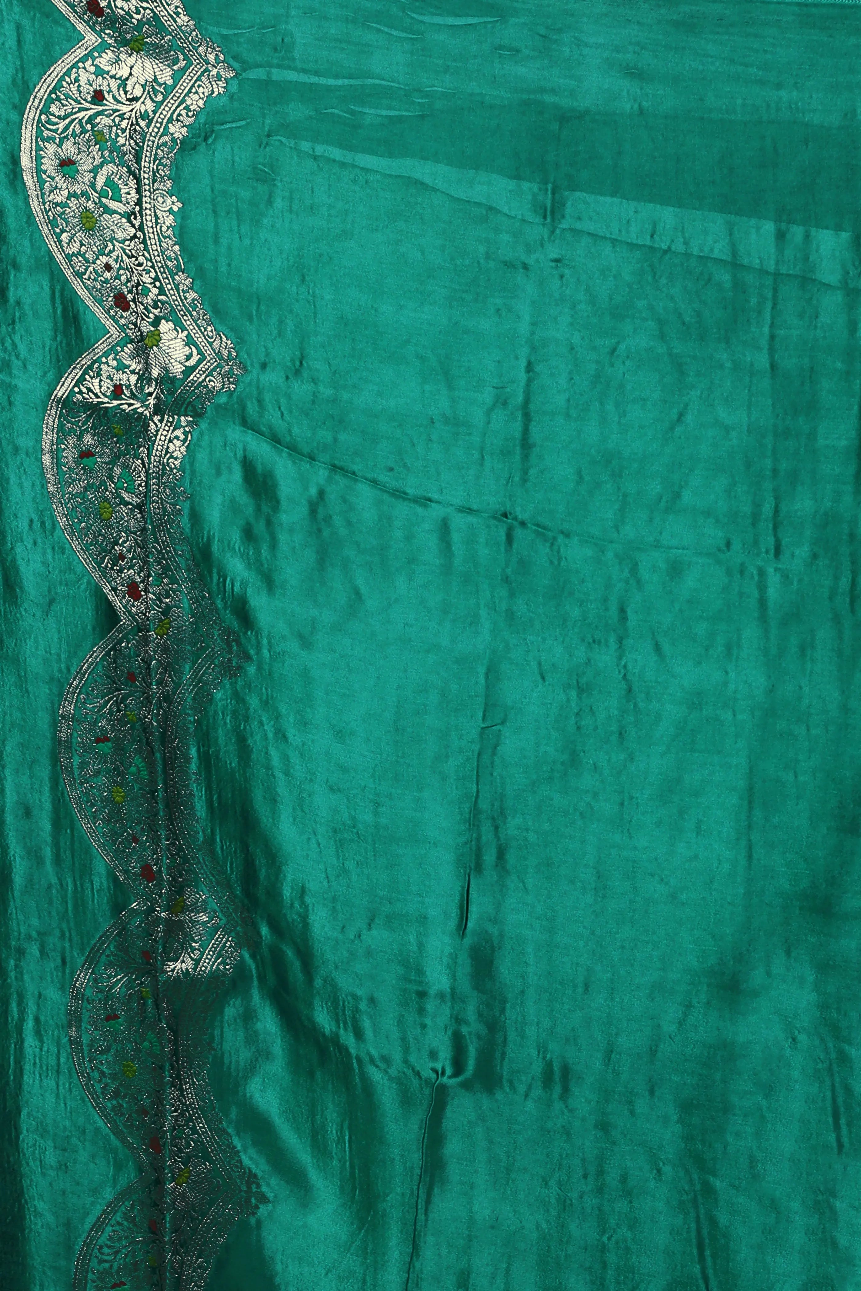 Teal Green Semi Mashru Saree With Blouse Piece