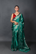 Teal Green Semi Mashru Saree With Blouse Piece