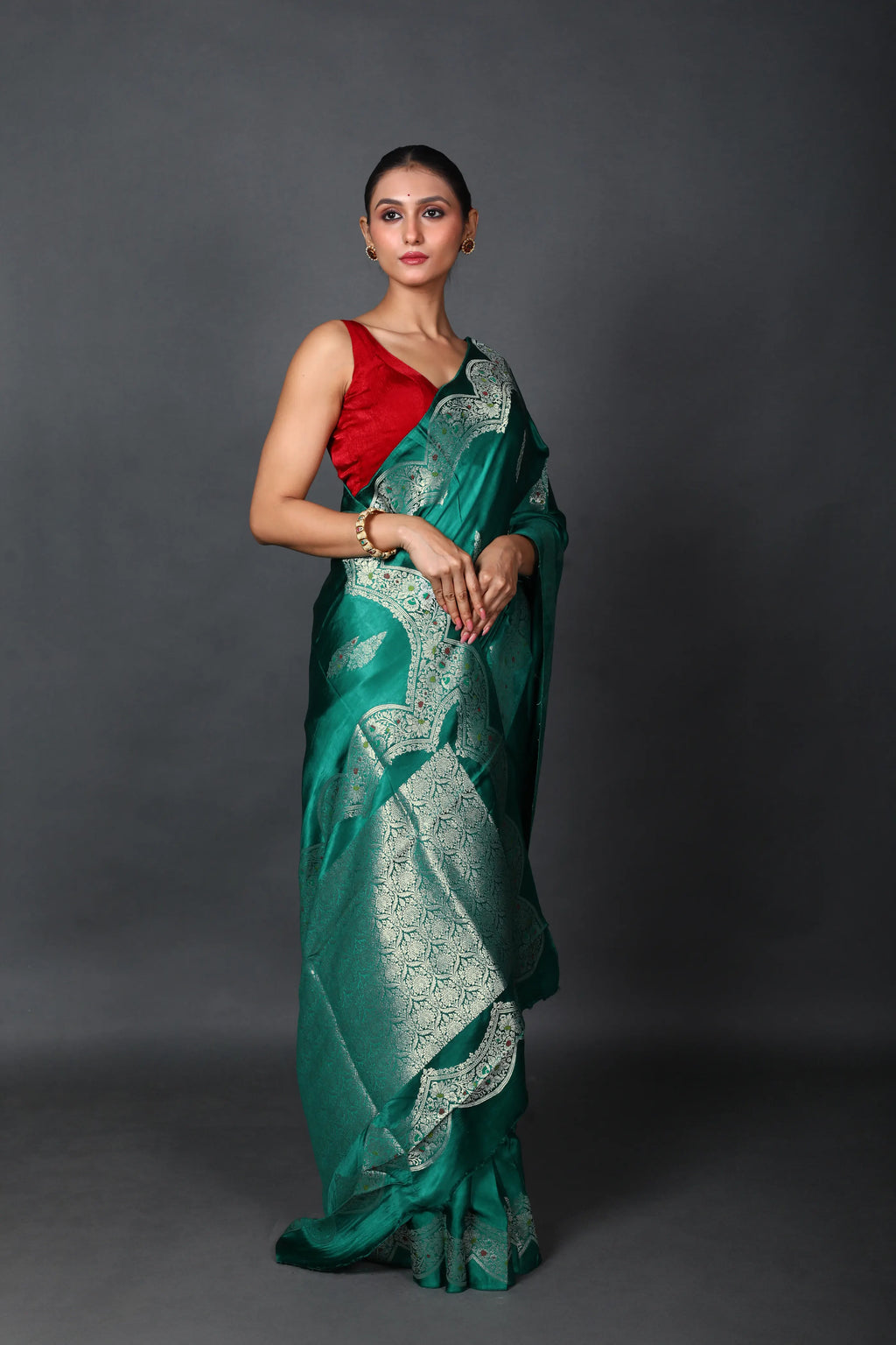 Teal Green Semi Mashru Saree With Blouse Piece