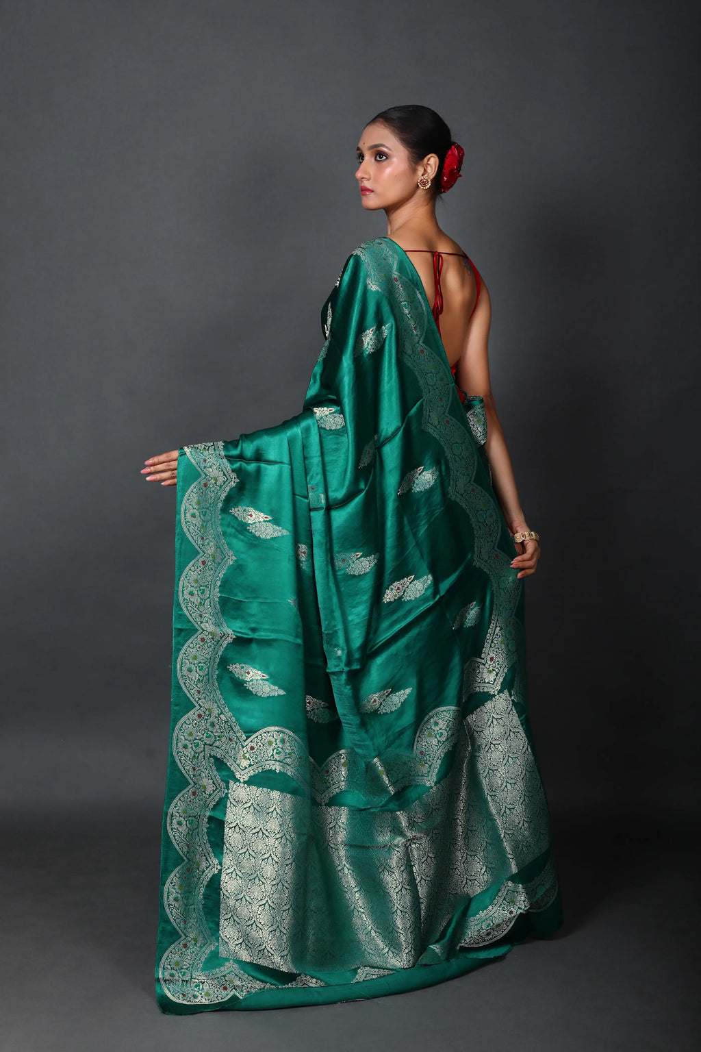 Teal Green Semi Mashru Saree With Blouse Piece