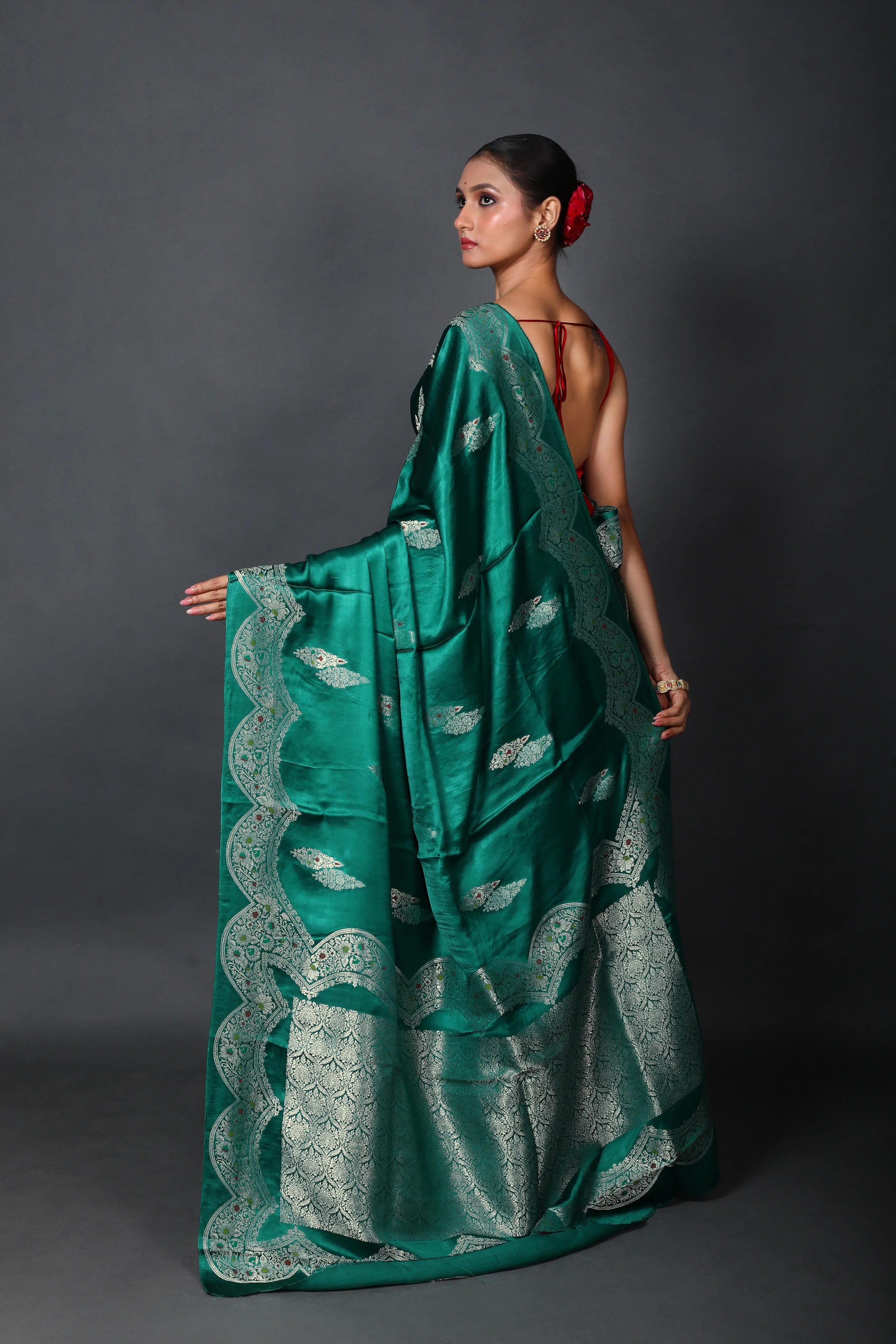 Teal Green Semi Mashru Saree With Blouse Piece
